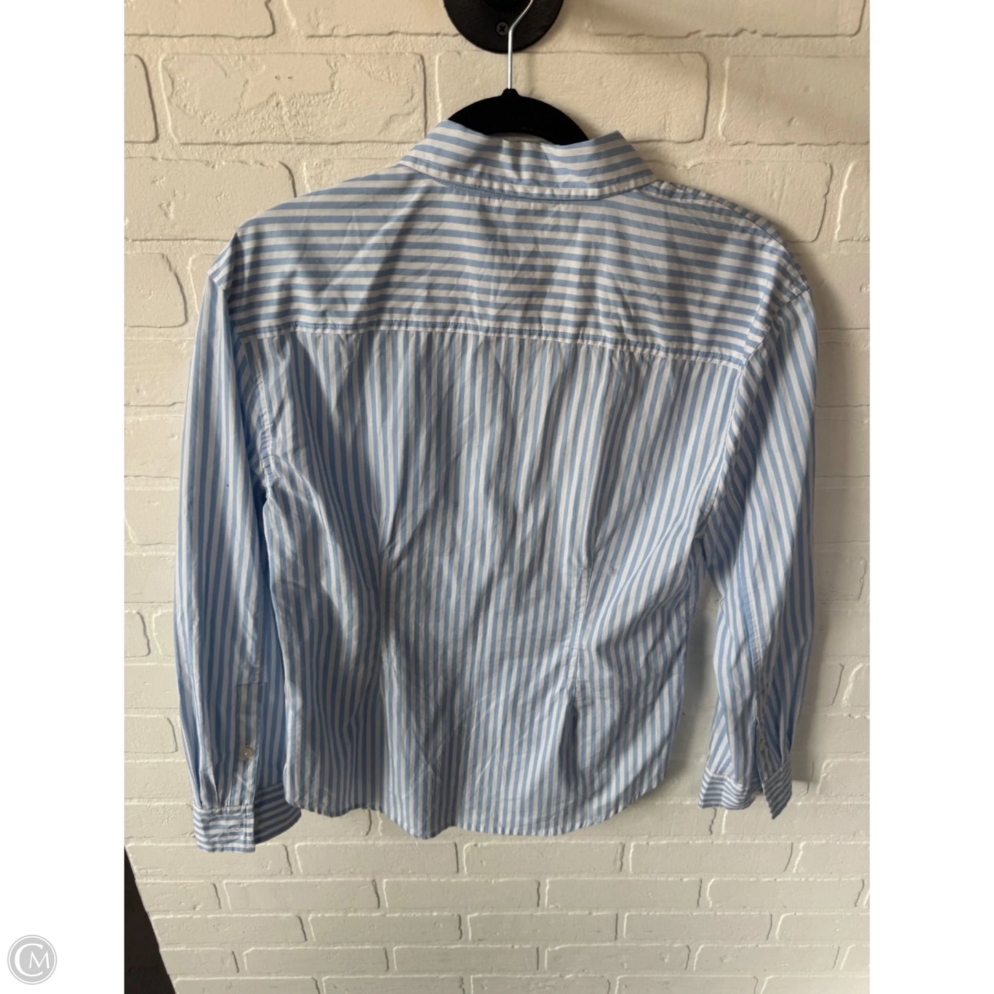 Top Long Sleeve By Madewell In Blue & White, Size: M