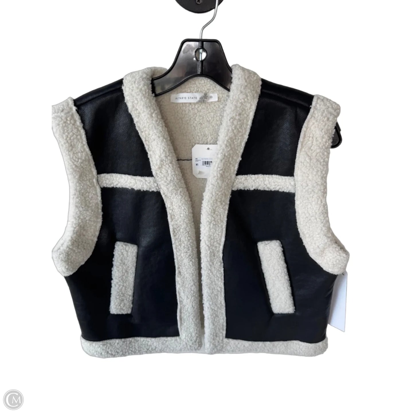 Vest Faux Fur & Sherpa By Altard State In Black & Cream, Size: M