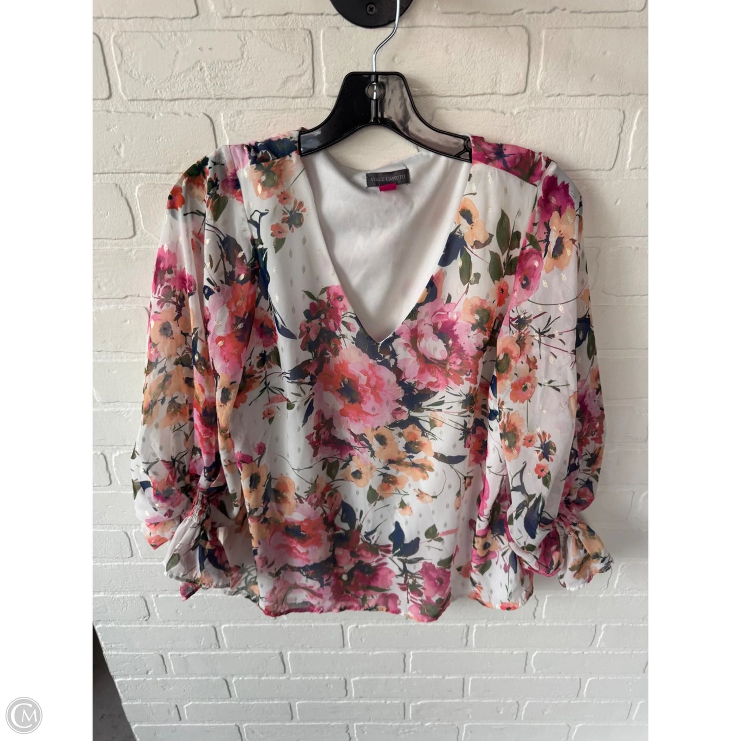 Top Long Sleeve By Vince Camuto In Pink & White, Size: Xs