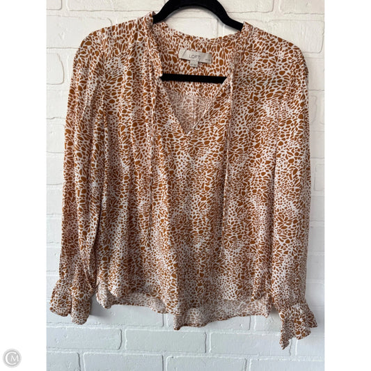 Top Long Sleeve By Loft In Orange & White, Size: Xsp