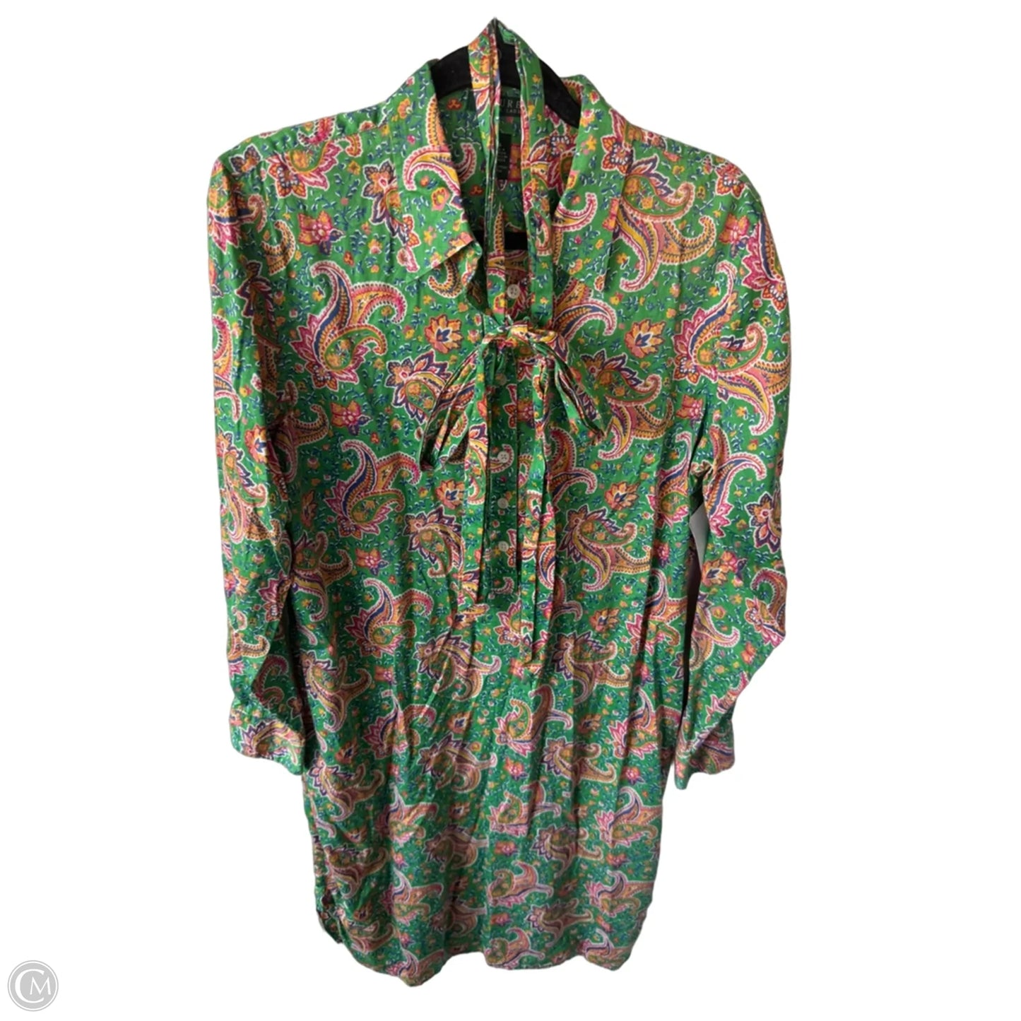 Dress Casual Midi By Lauren By Ralph Lauren In Green & Pink, Size: L