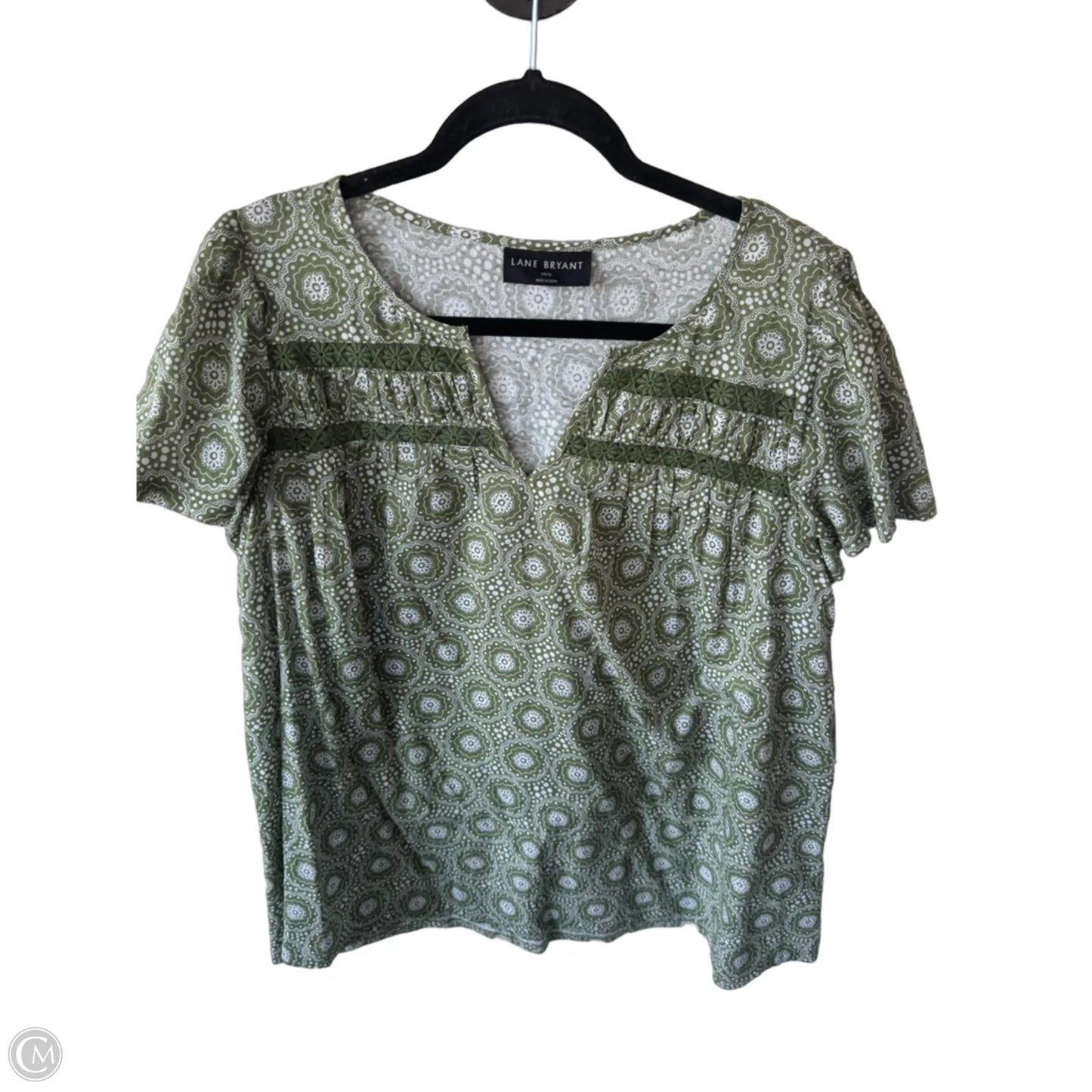 Top Short Sleeve By Lane Bryant In Green & White, Size: Xl