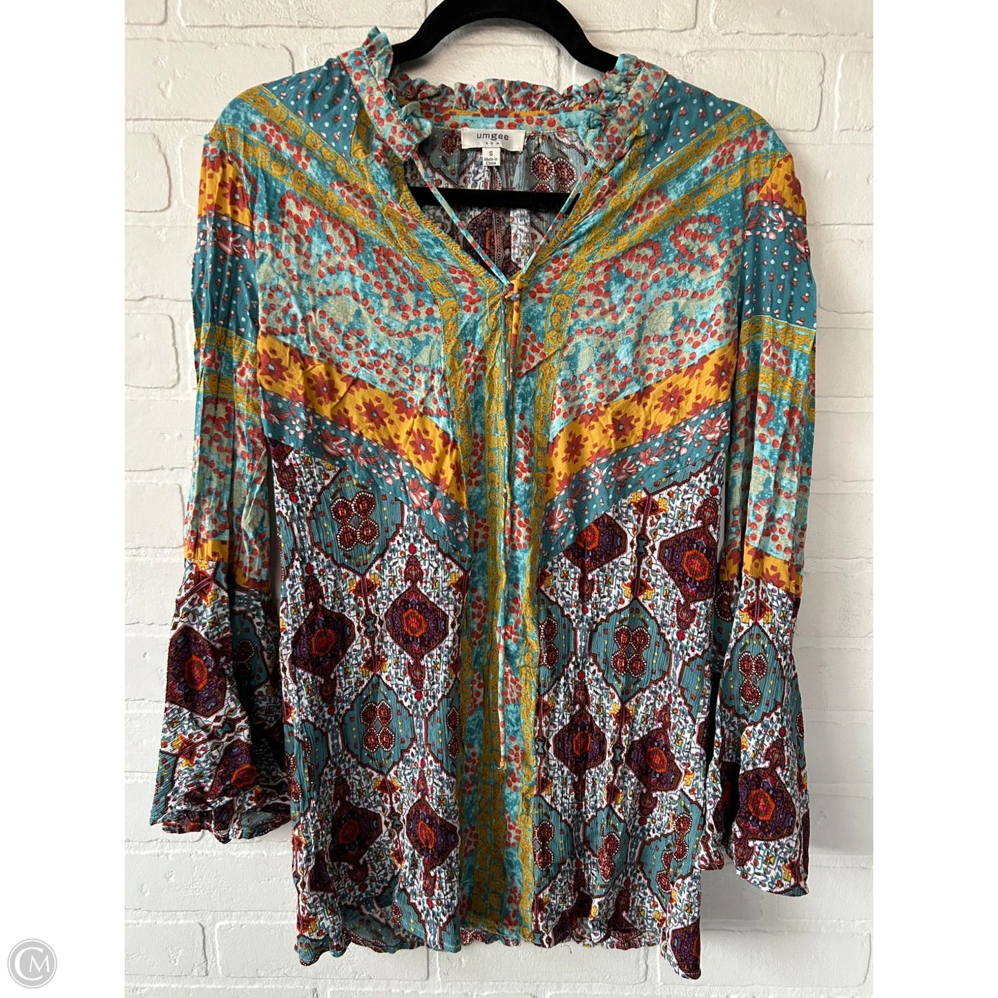 Top 3/4 Sleeve By Umgee In Blue & Orange, Size: S