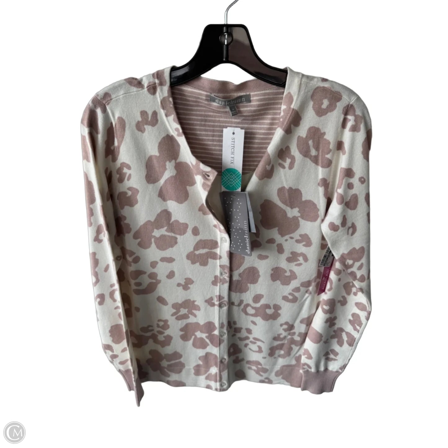 Sweater Cardigan By Daniel Rainn In Pink & White, Size: M