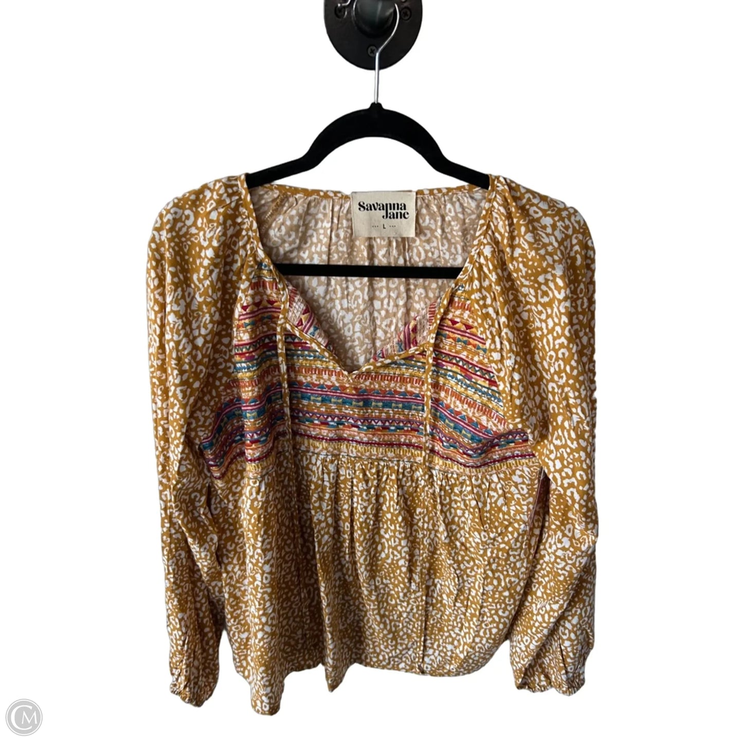 Top Long Sleeve By Savanna Jane In Yellow, Size: L