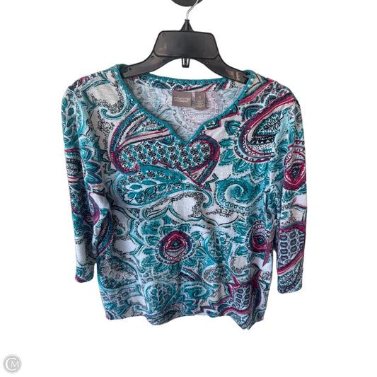 Top 3/4 Sleeve By Chicos In Blue & Tan, Size: M