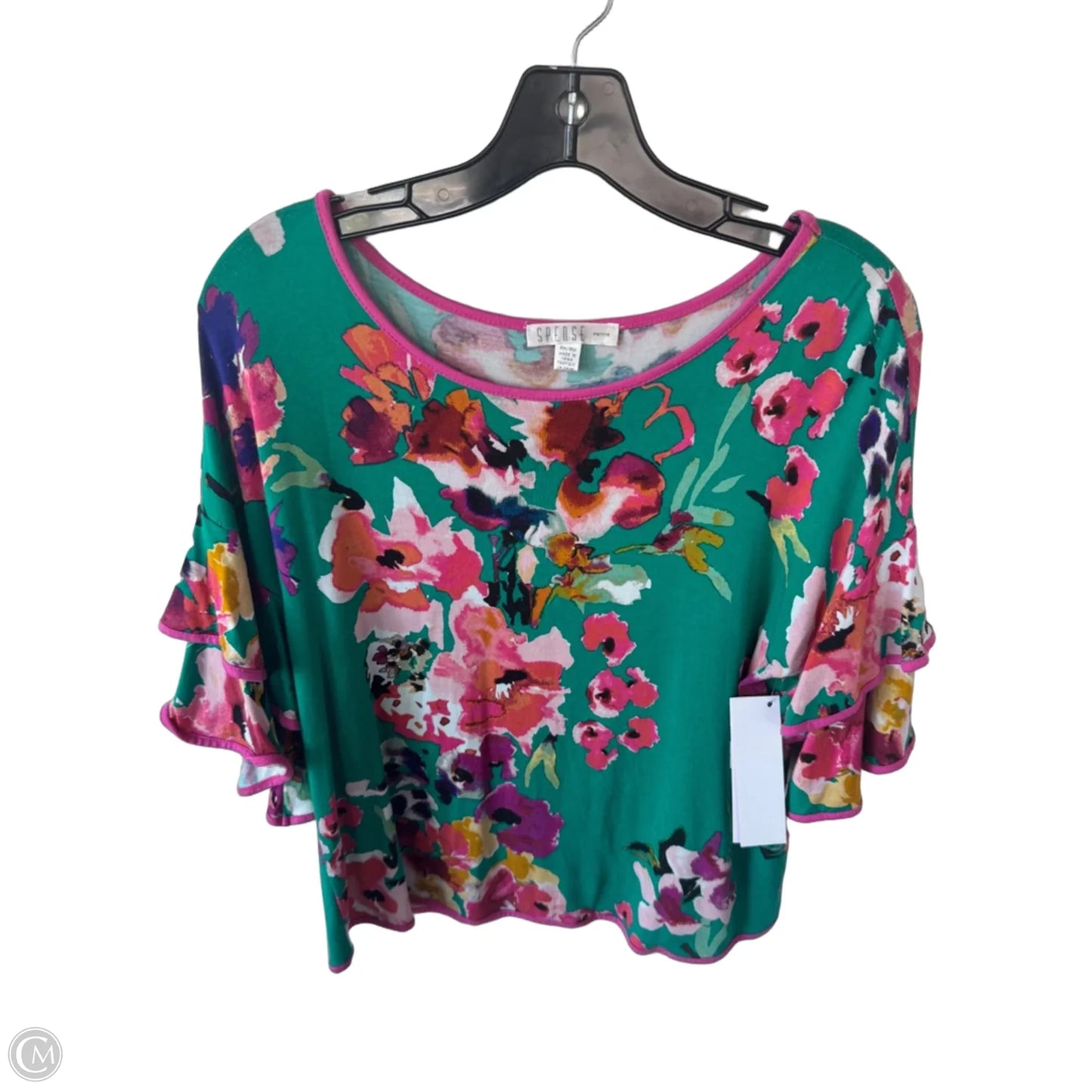 Top Short Sleeve By Spense In Green & Pink, Size: Mp