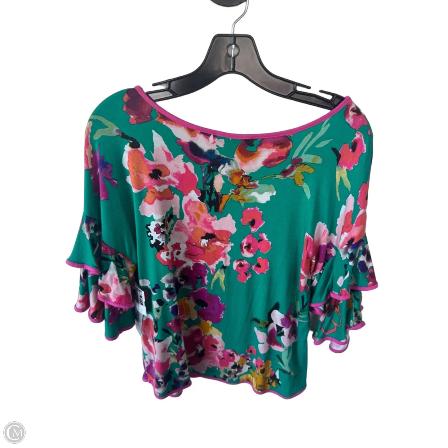 Top Short Sleeve By Spense In Green & Pink, Size: Mp