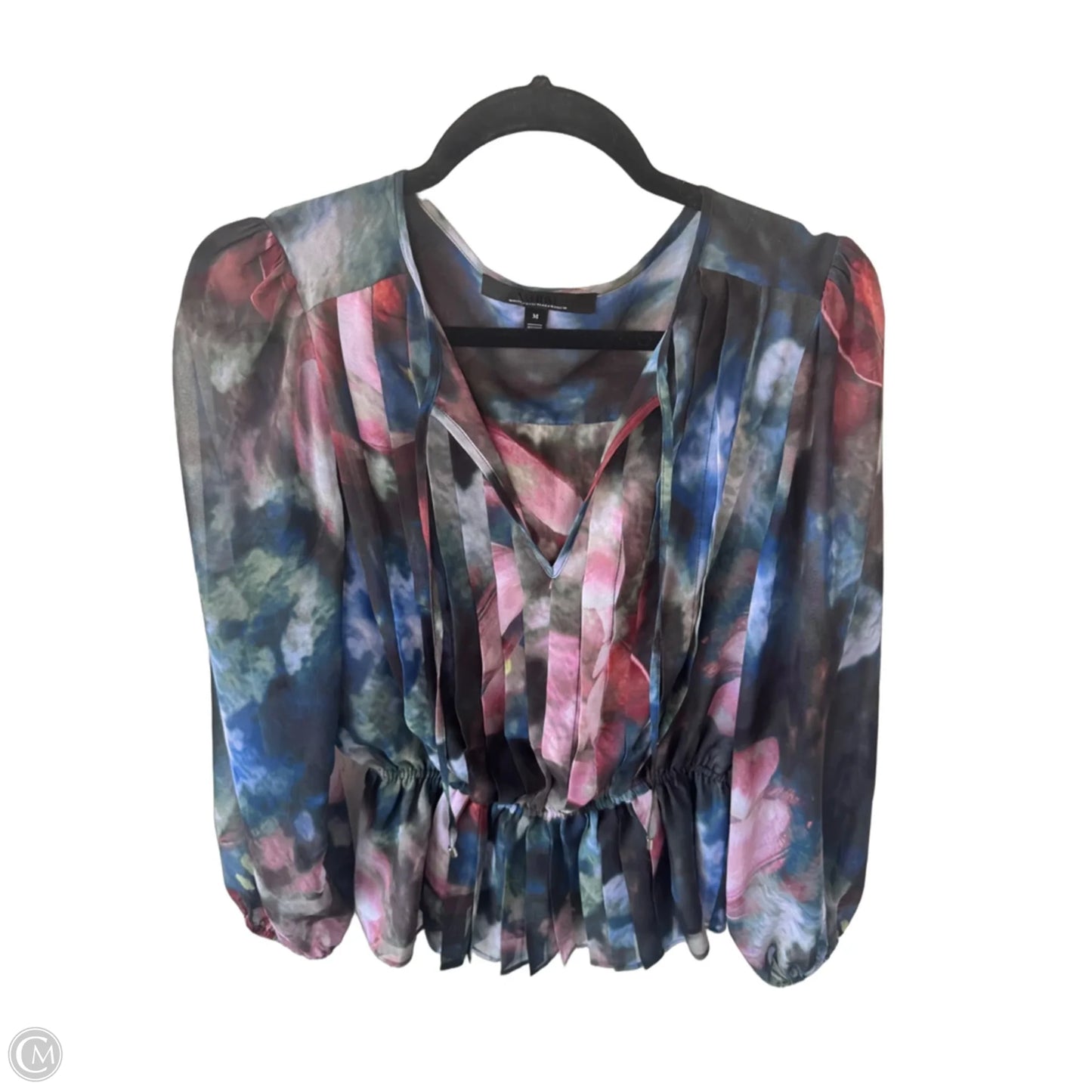 Top Long Sleeve By White House Black Market In Green & Pink, Size: M