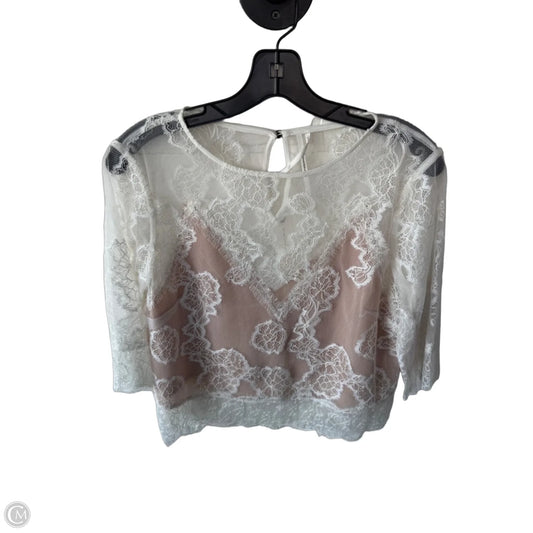 Top Short Sleeve By Anthropologie In Cream & Tan, Size: S