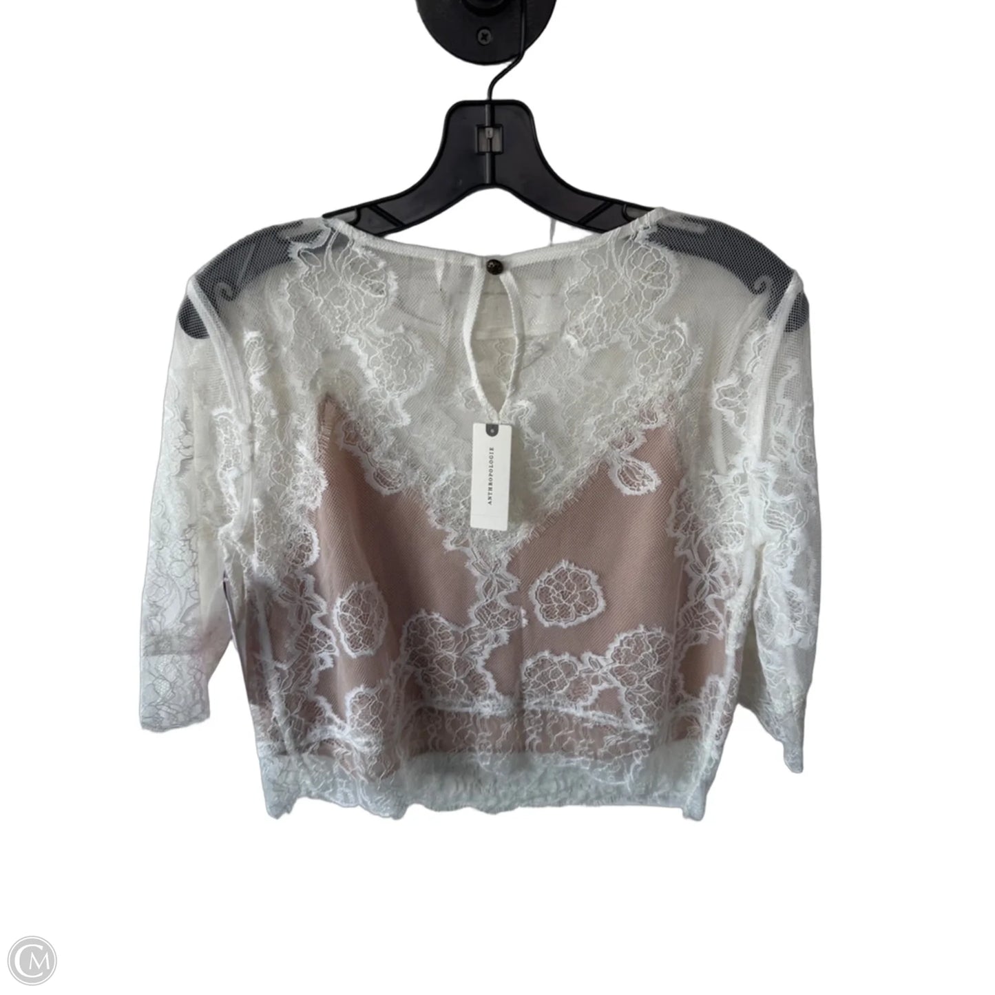 Top Short Sleeve By Anthropologie In Cream & Tan, Size: S