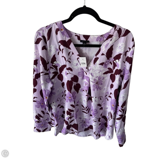 Top Long Sleeve By Ann Taylor In Purple & White, Size: L