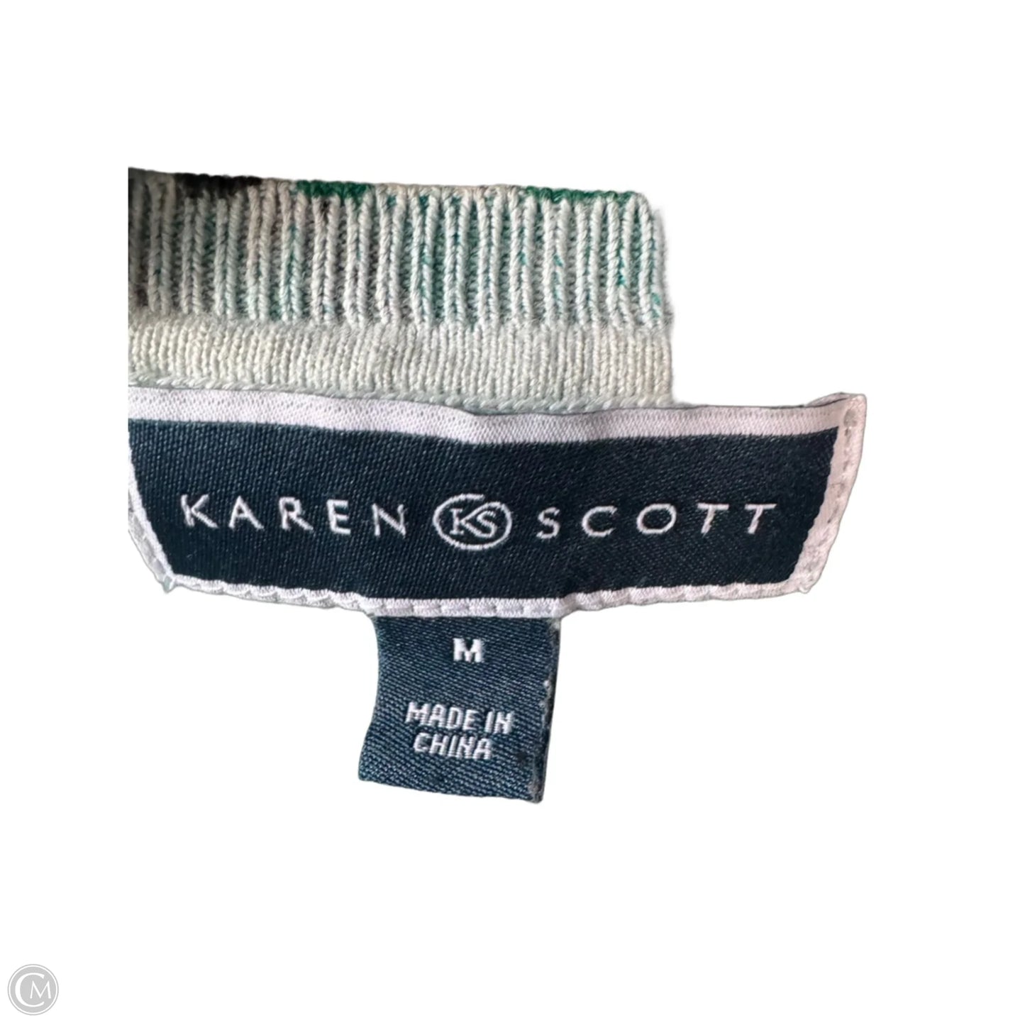 Sweater Cardigan By Karen Scott In Green & White, Size: M