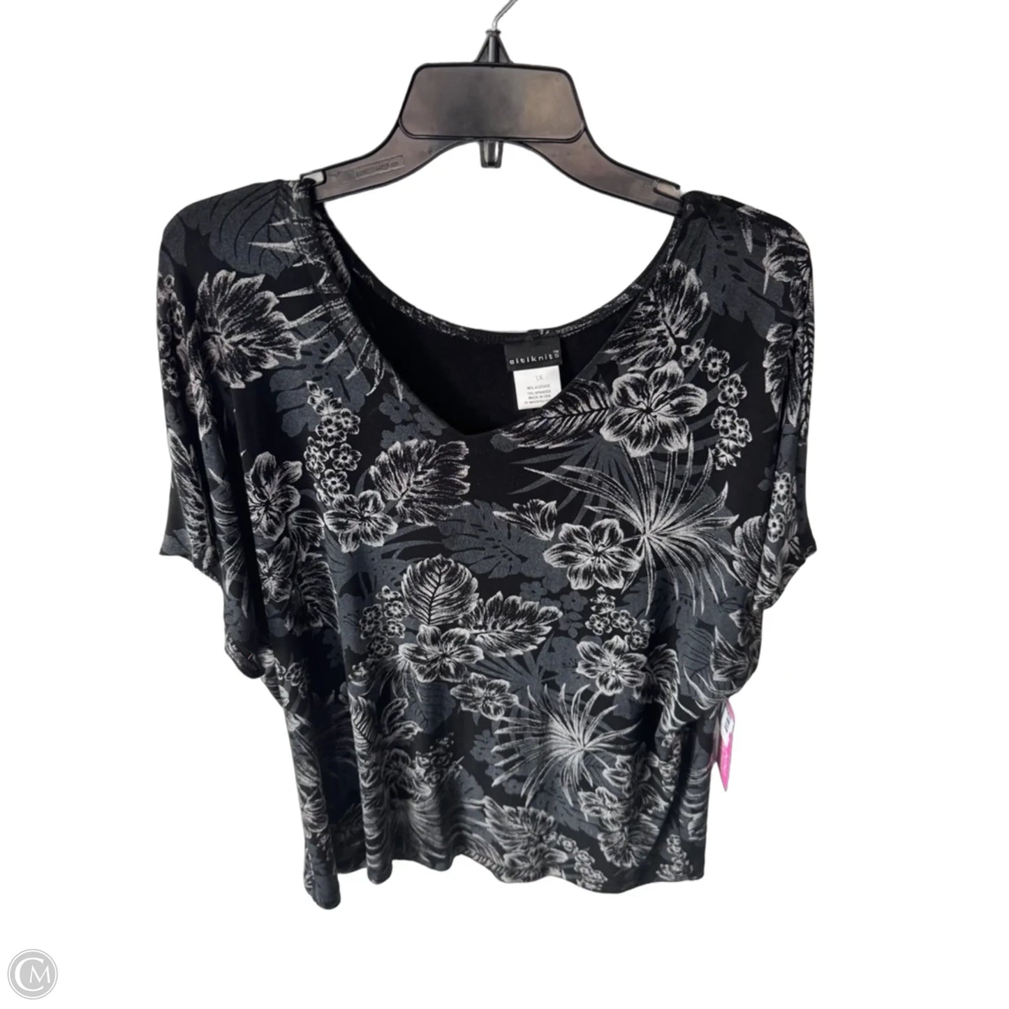 Top Short Sleeve By Citiknits In Black & Grey, Size: 1x