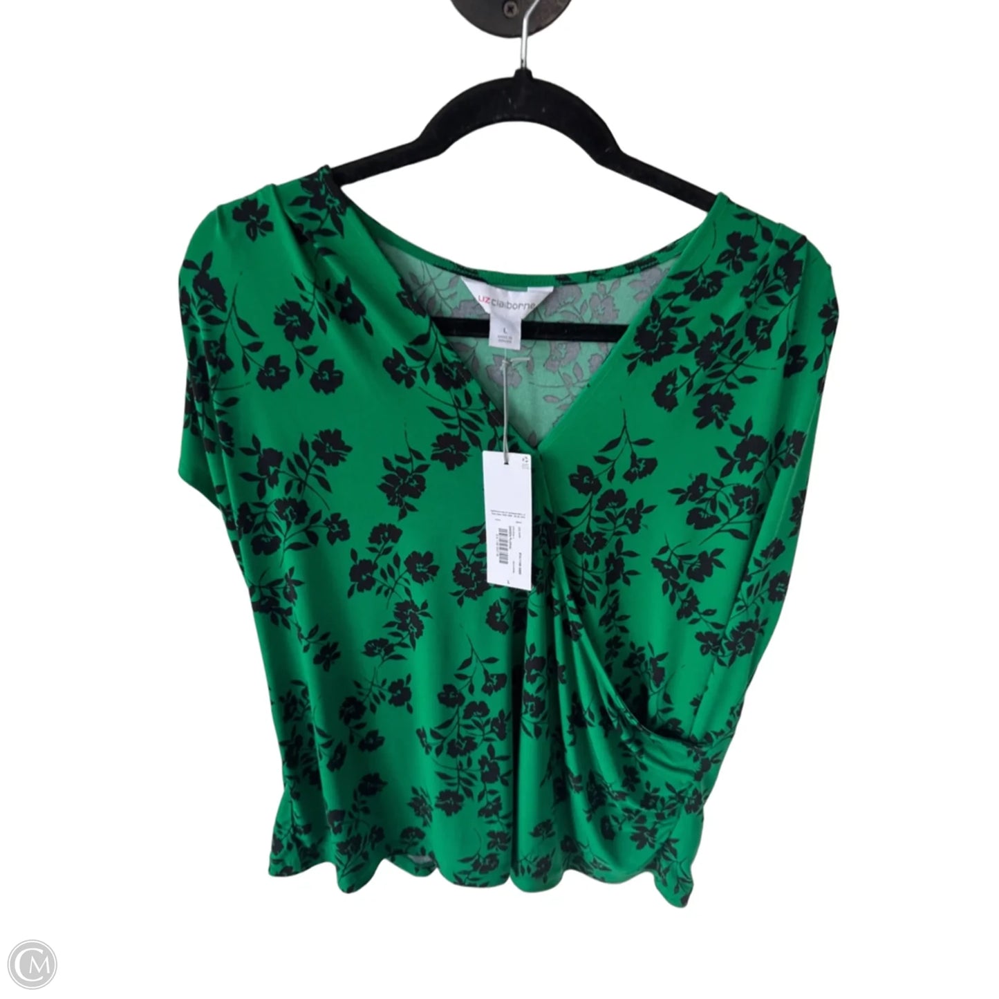 Top Short Sleeve By Liz Claiborne In Black & Green, Size: L