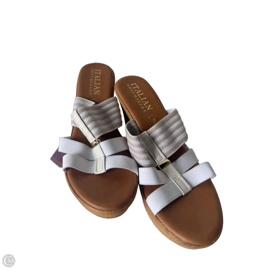 Sandals Heels Wedge By Italian Shoemakers In Tan & White, Size: 10