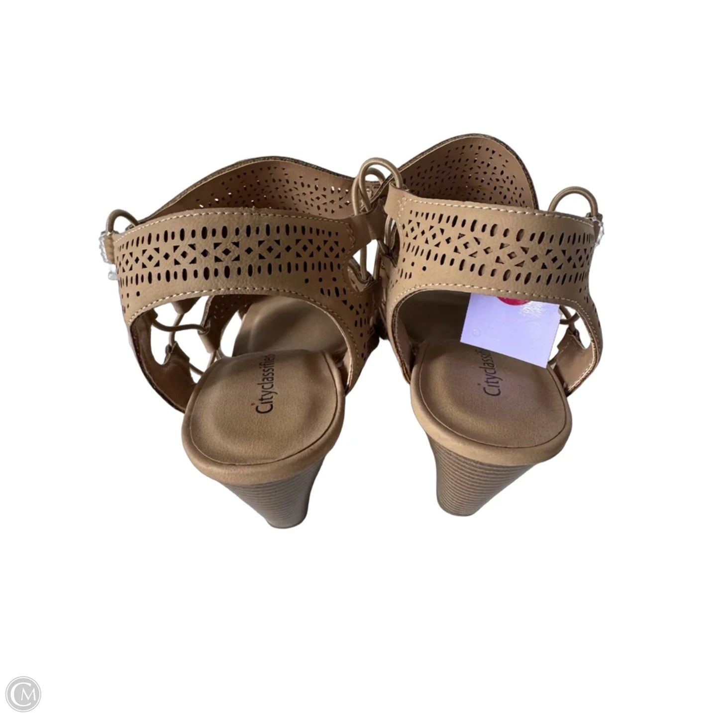 Sandals Heels Block By City Classified In Tan, Size: 9