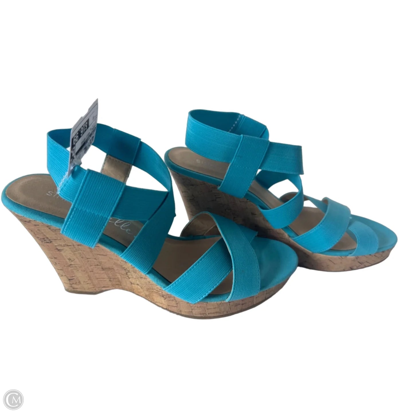 Sandals Heels Wedge By Simply Noelle In Blue & Tan, Size: 10
