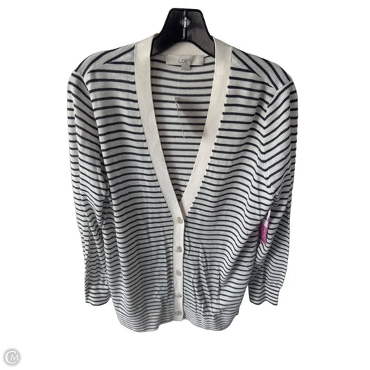 Sweater Cardigan By Loft In Grey & White, Size: L