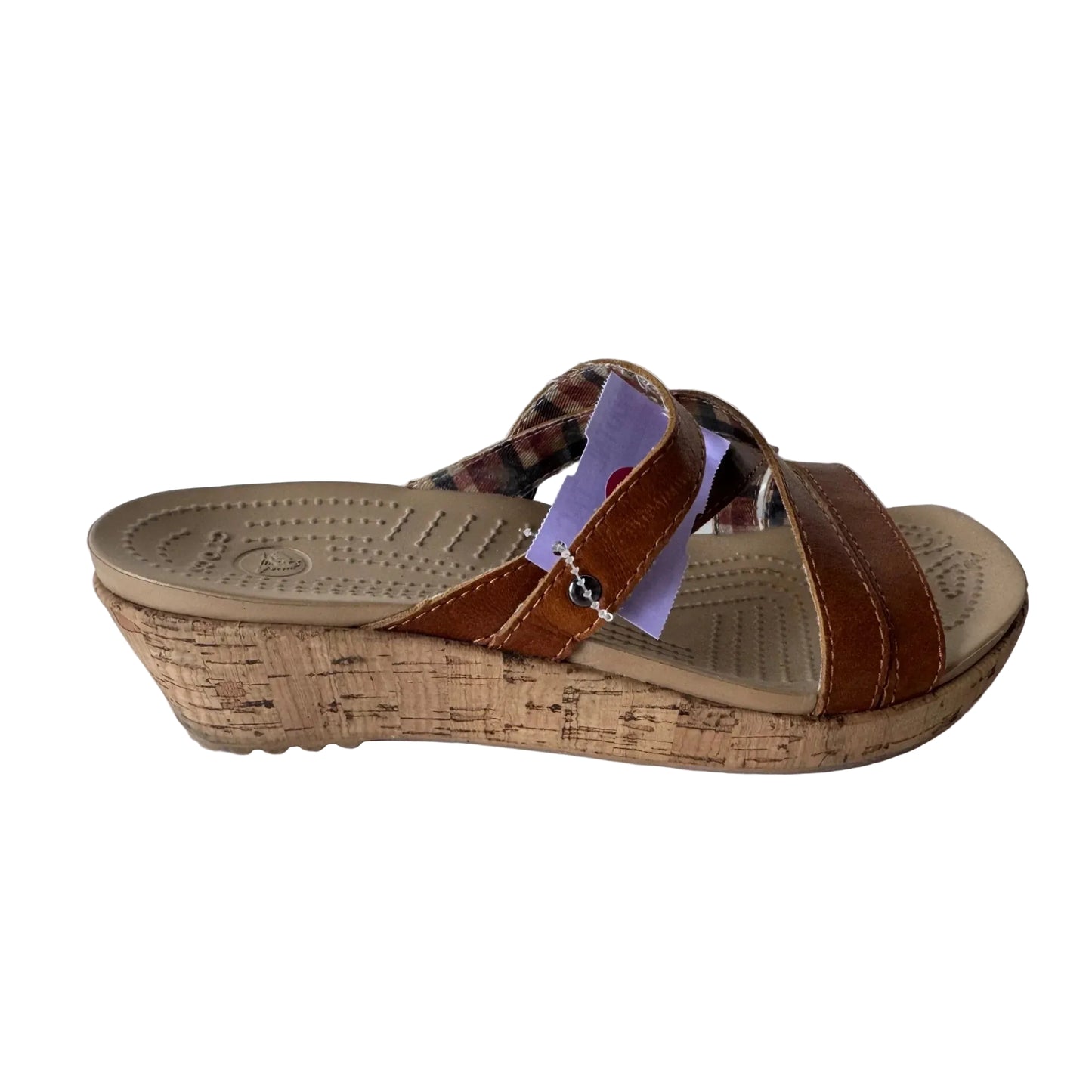 Sandals Heels Wedge By Crocs In Brown, Size: 8