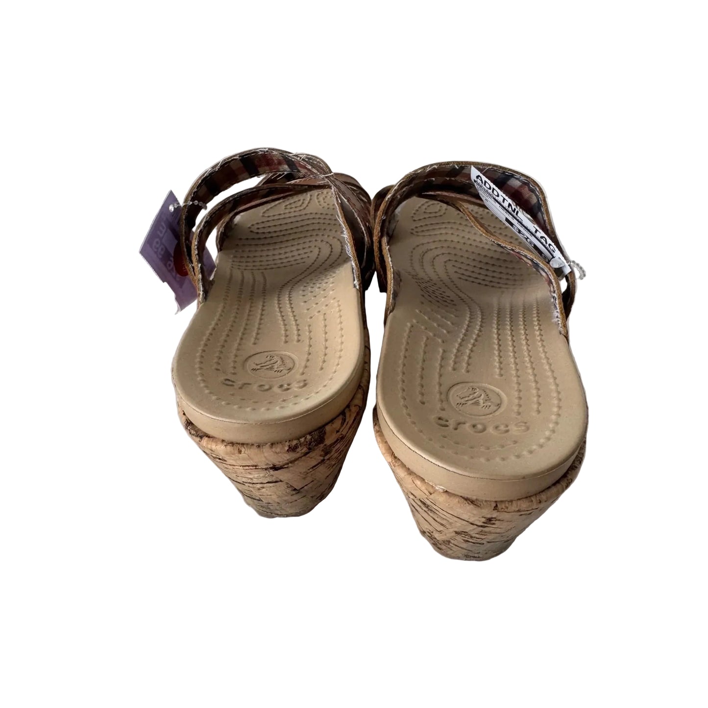Sandals Heels Wedge By Crocs In Brown, Size: 8