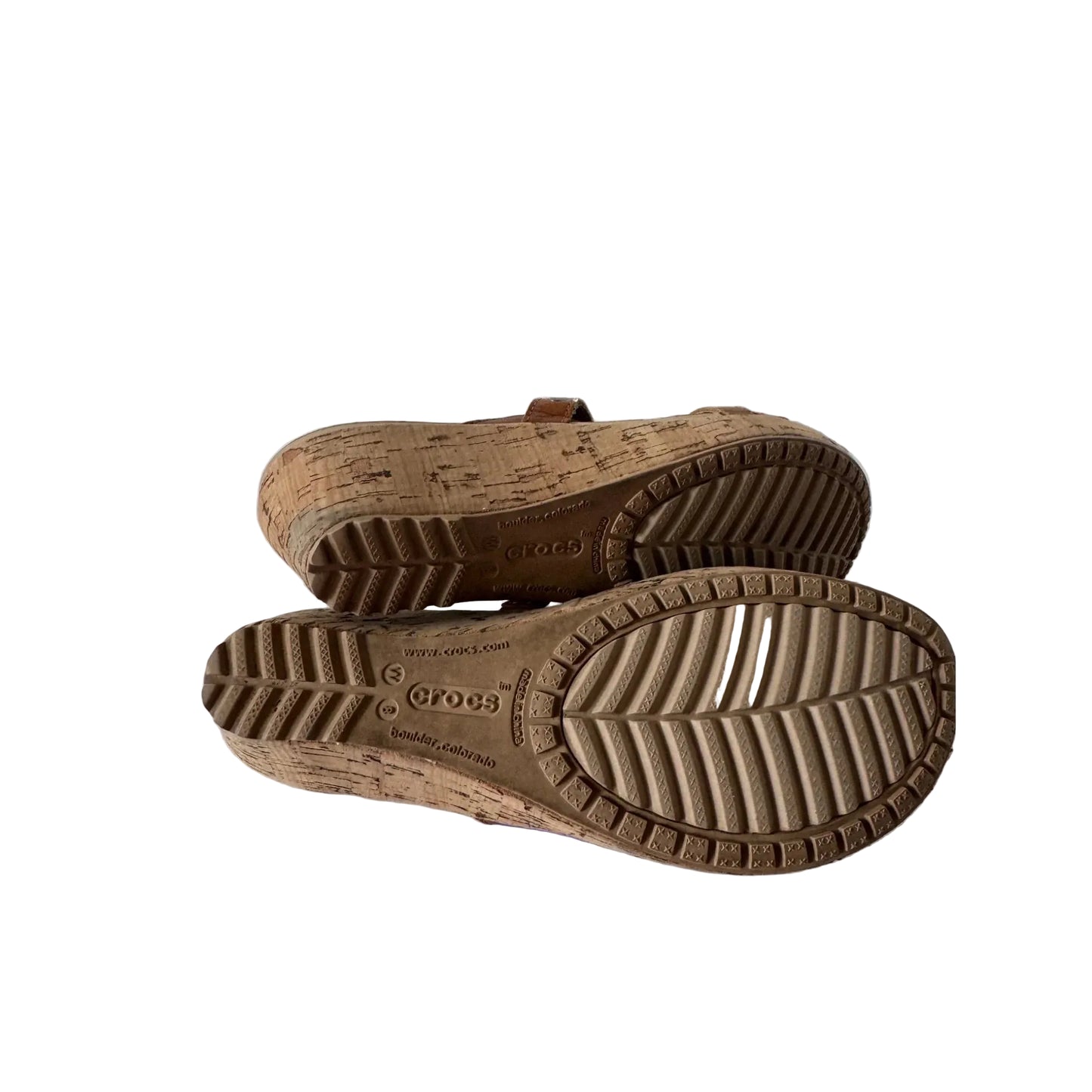 Sandals Heels Wedge By Crocs In Brown, Size: 8