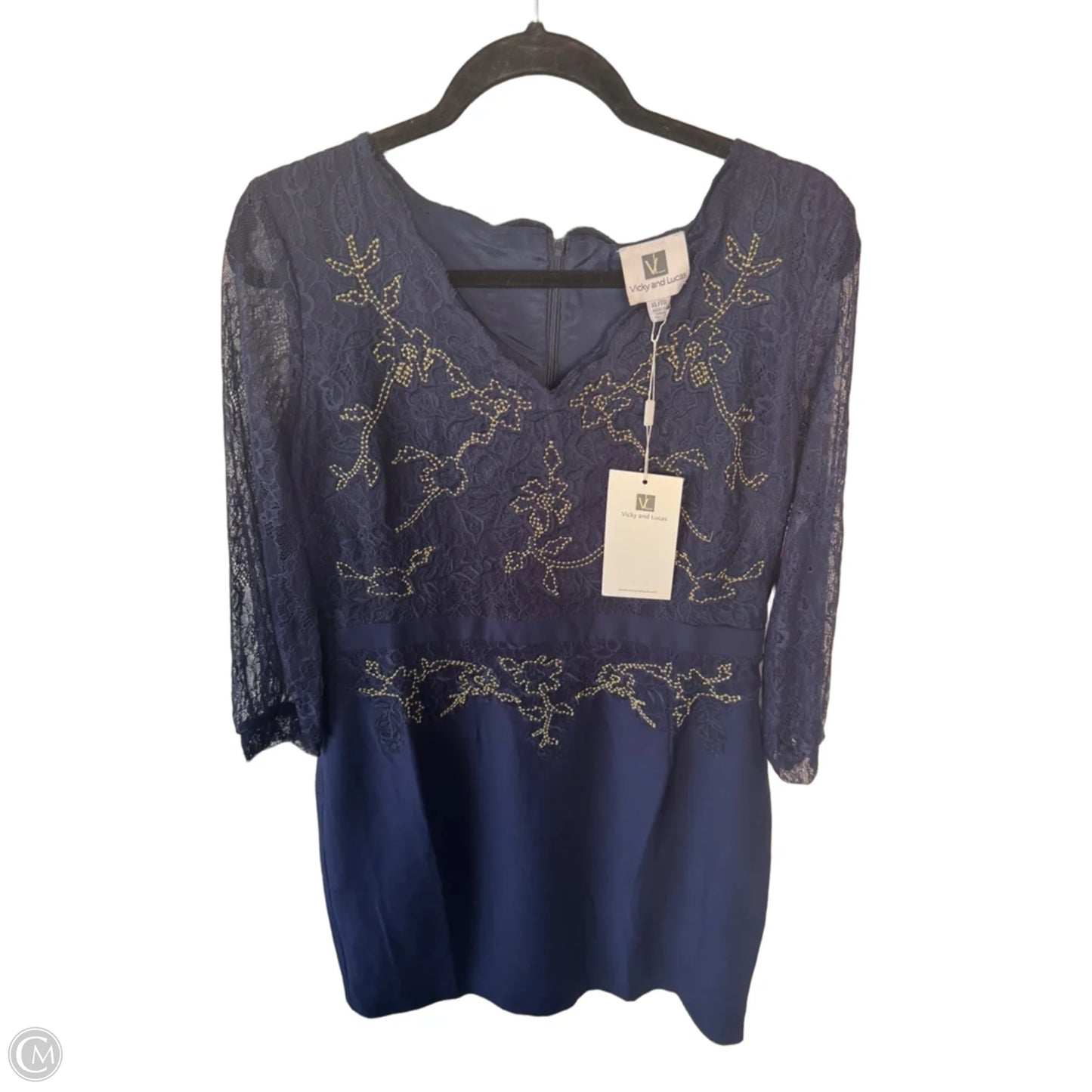 Dress Party Short By Clothes Mentor In Blue & Gold, Size: Xl