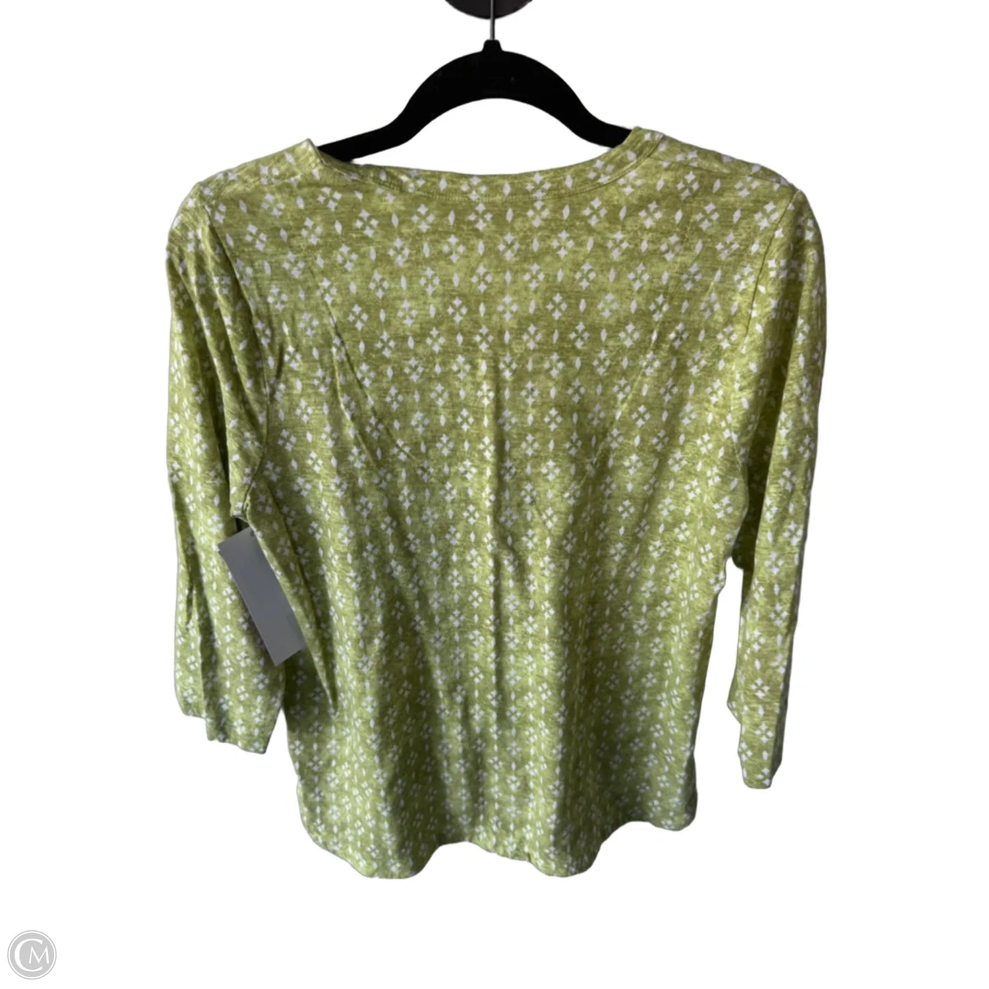 Top 3/4 Sleeve Basic By Chicos In Green & White, Size: M