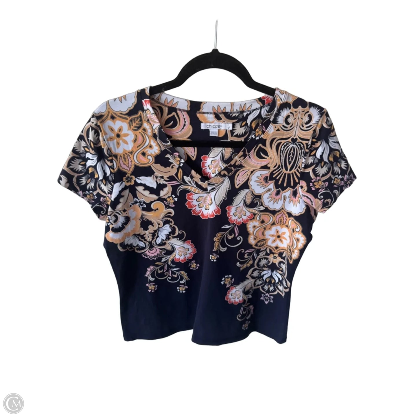 Top Short Sleeve By Chicos In Blue & Orange, Size: M