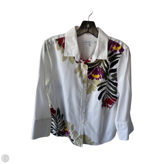 Top 3/4 Sleeve By Chicos In Green & White, Size: M