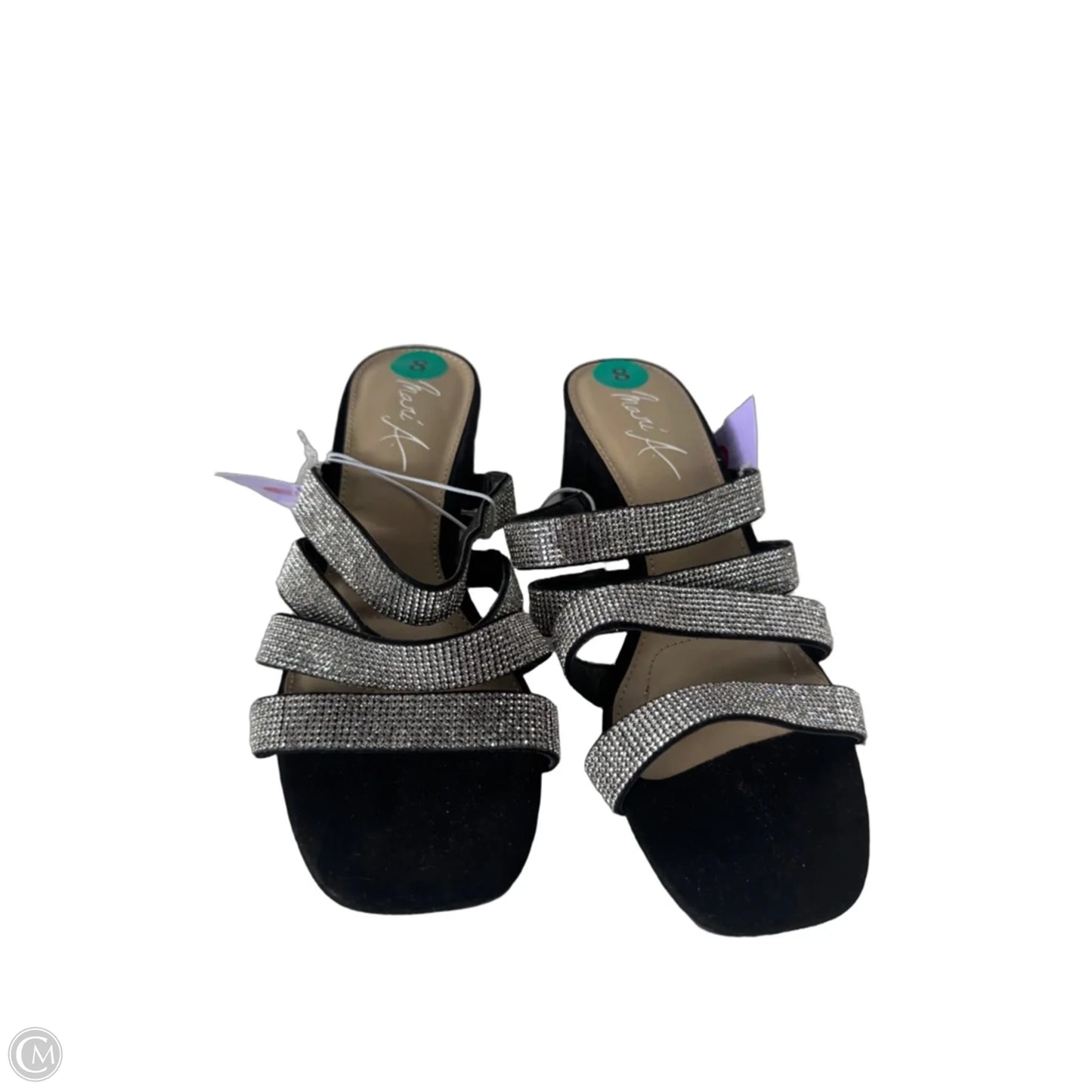Sandals Heels Block By Clothes Mentor In Black & Silver, Size: 8
