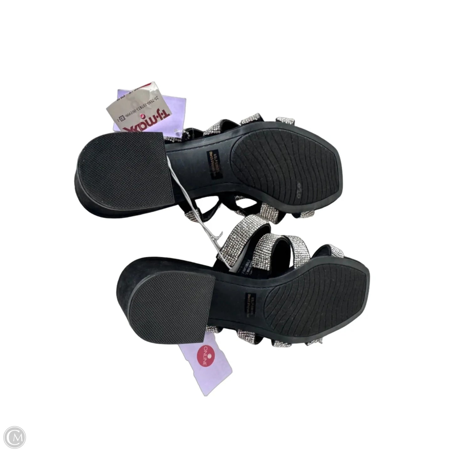 Sandals Heels Block By Clothes Mentor In Black & Silver, Size: 8