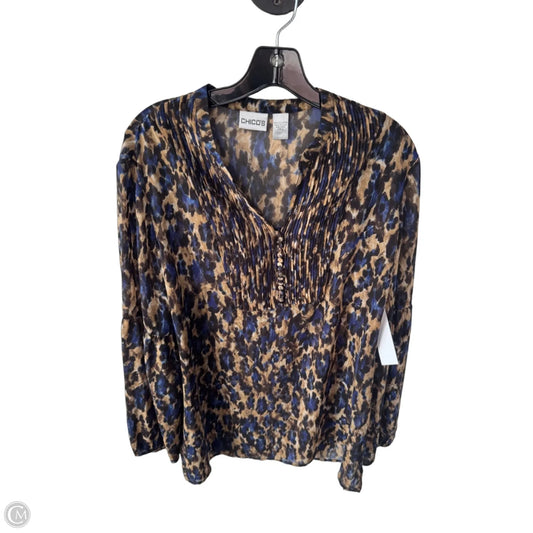 Top Long Sleeve By Chicos In Blue & Brown, Size: L
