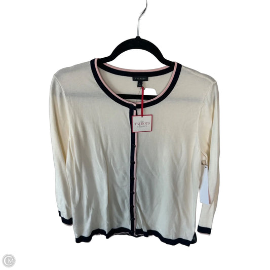 Sweater Cardigan By Talbots In Blue & Cream, Size: L