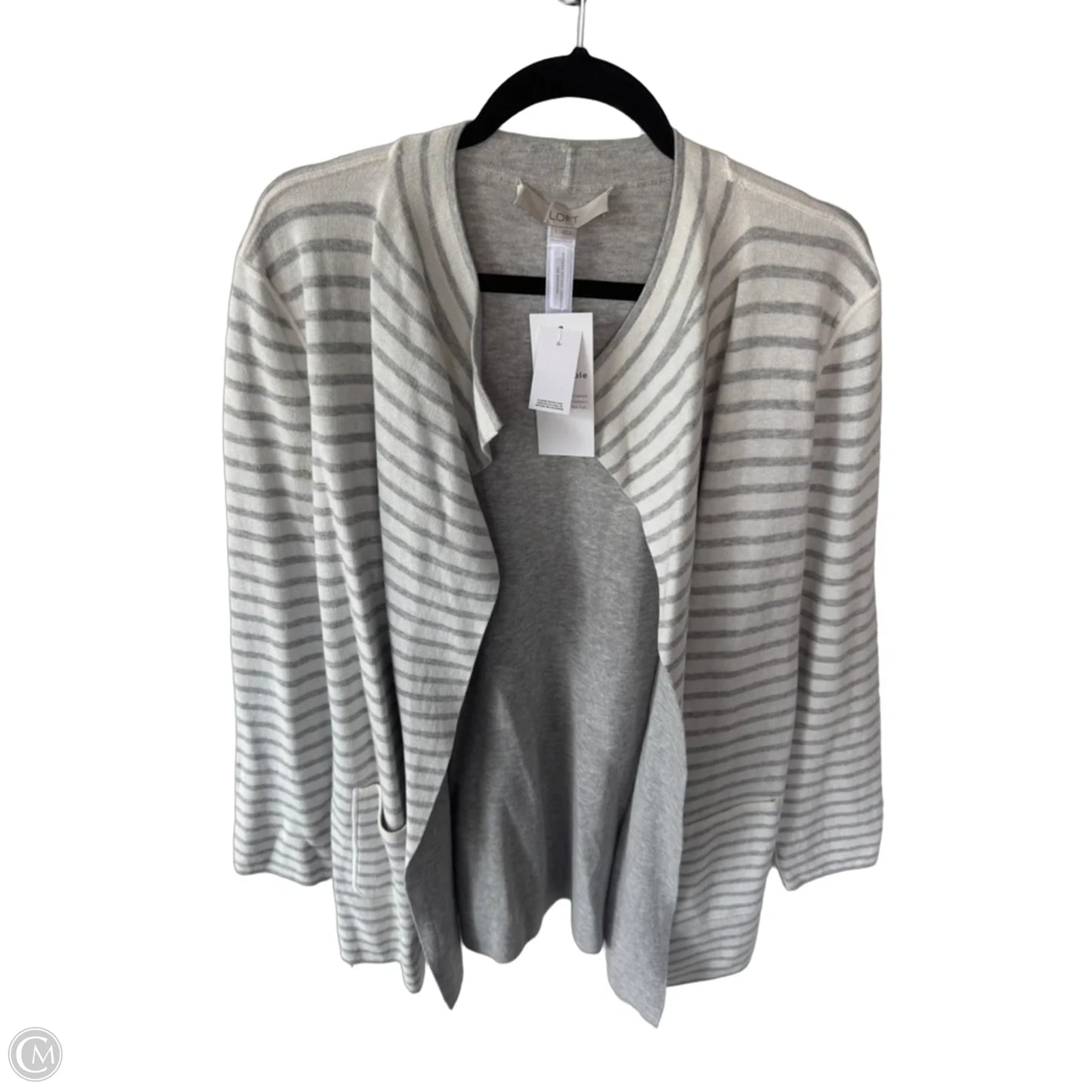 Sweater Cardigan By Loft In Grey & White, Size: L