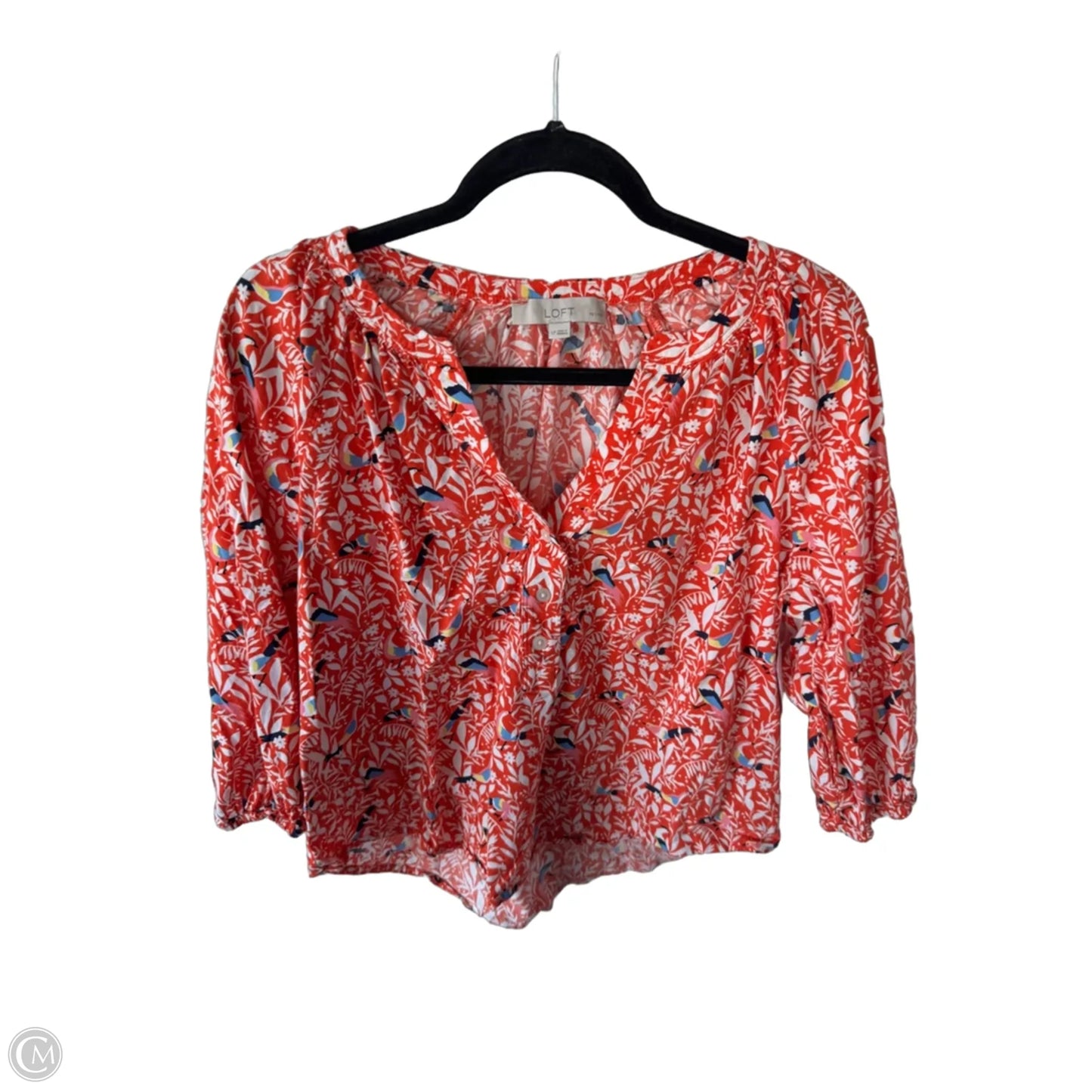 Top 3/4 Sleeve By Loft In Orange & White, Size: Lp