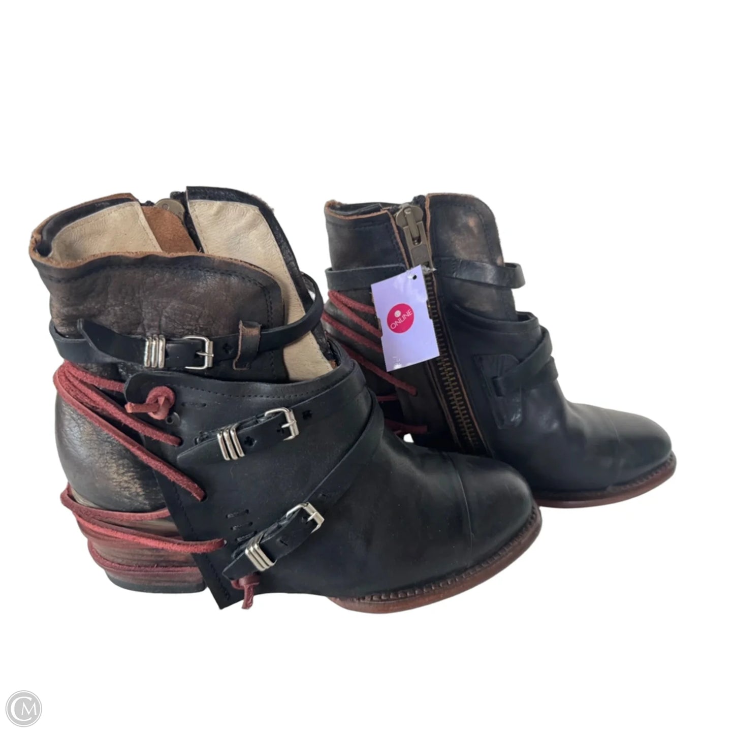 Boots Ankle Heels By Freebird In Black & Red, Size: 10
