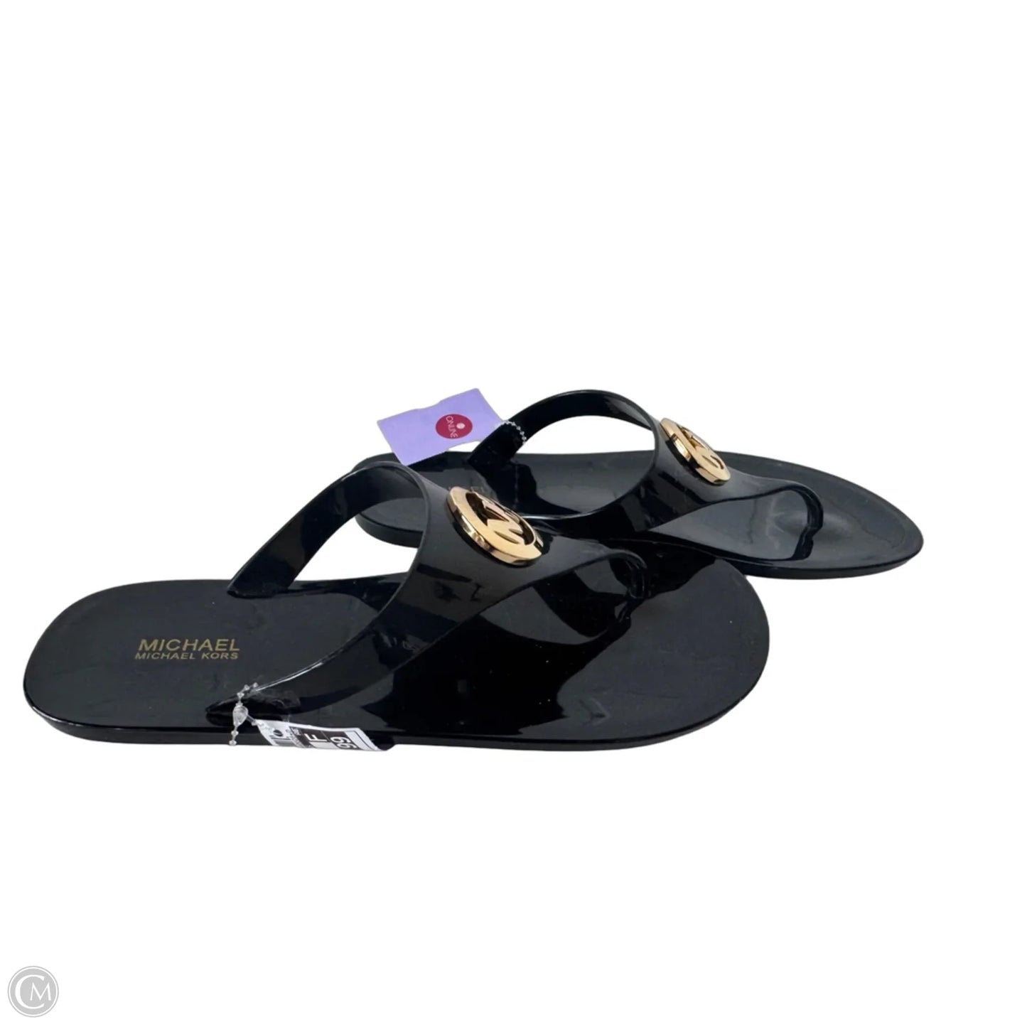 Sandals Flip Flops By Michael By Michael Kors In Black & Gold, Size: 9