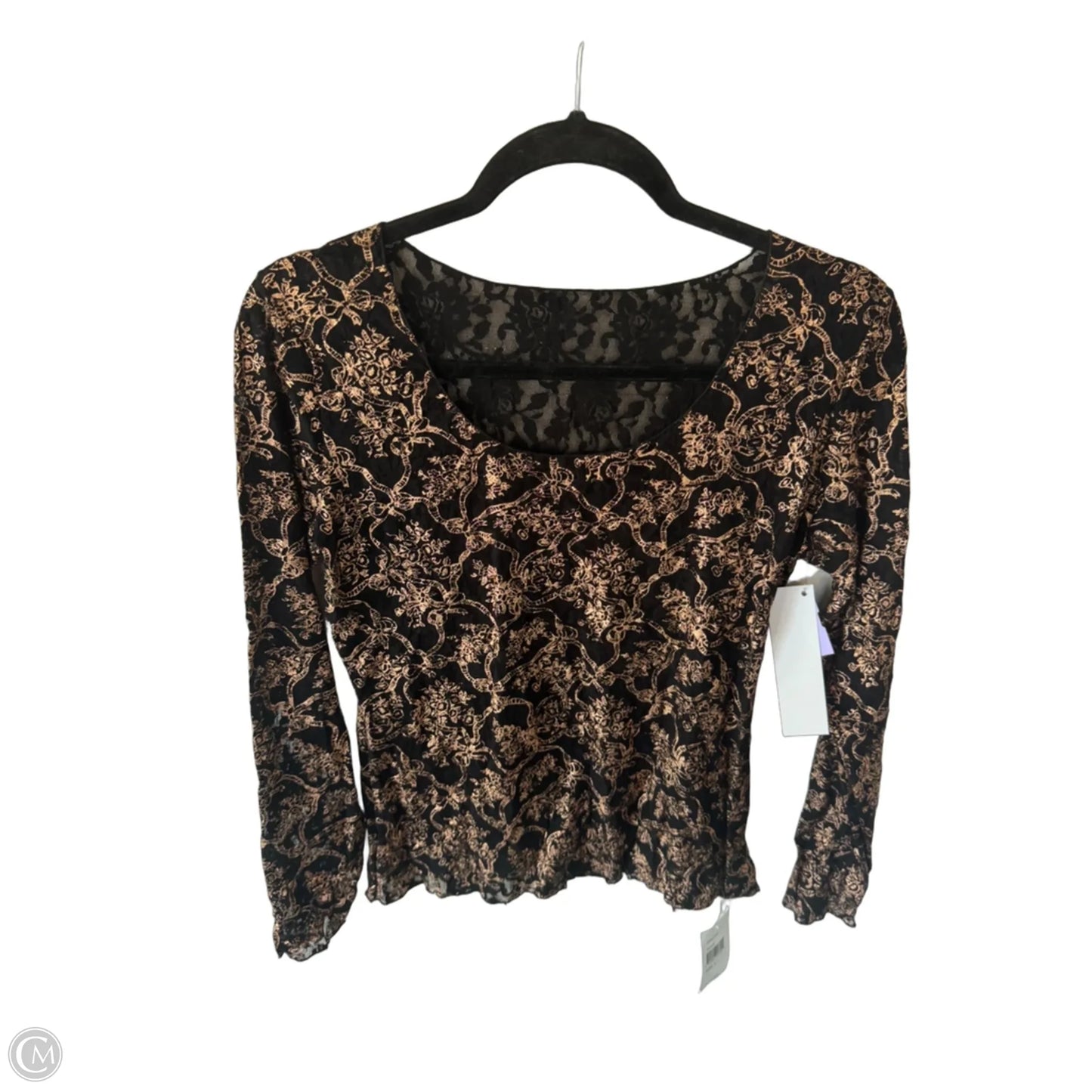 Top Long Sleeve By Hanky Panky In Black & Gold, Size: L