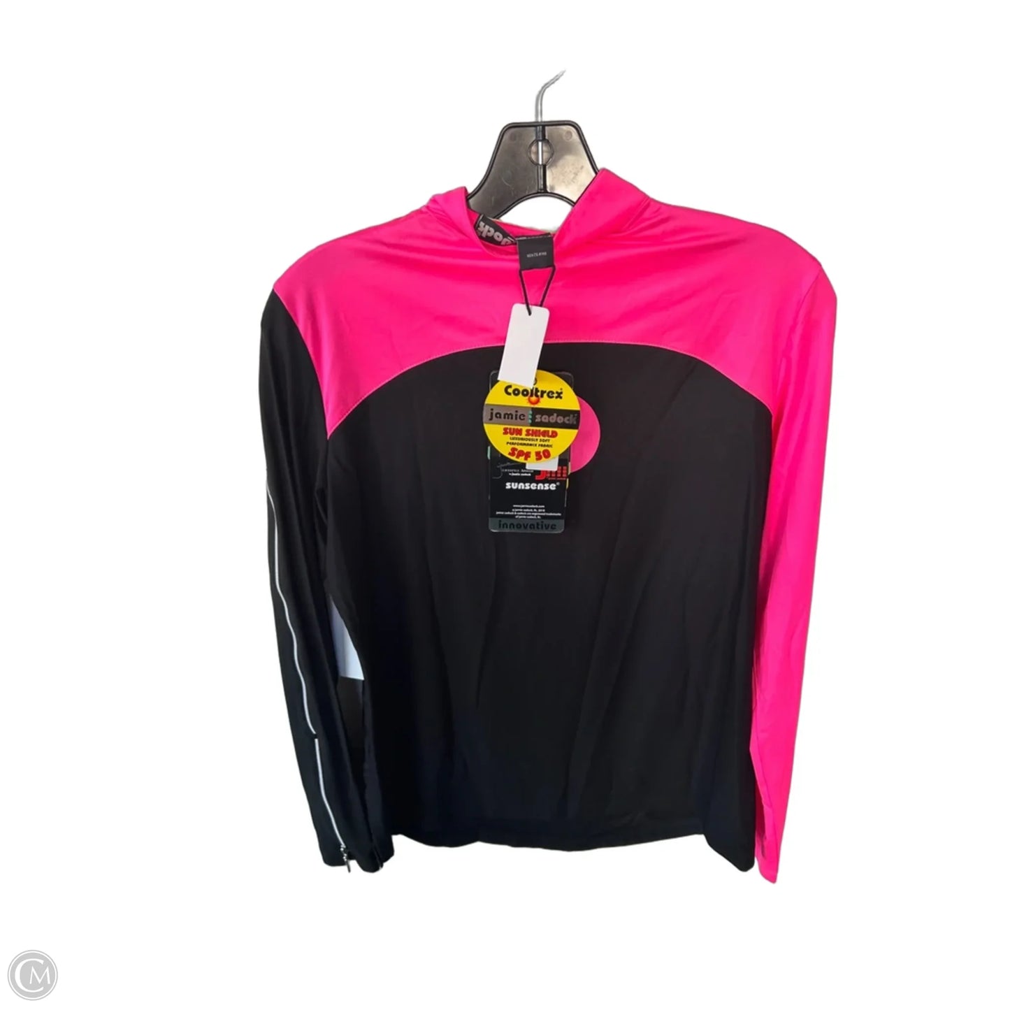 Athletic Top Long Sleeve Collar By Jamie Sadock In Black & Pink, Size: M