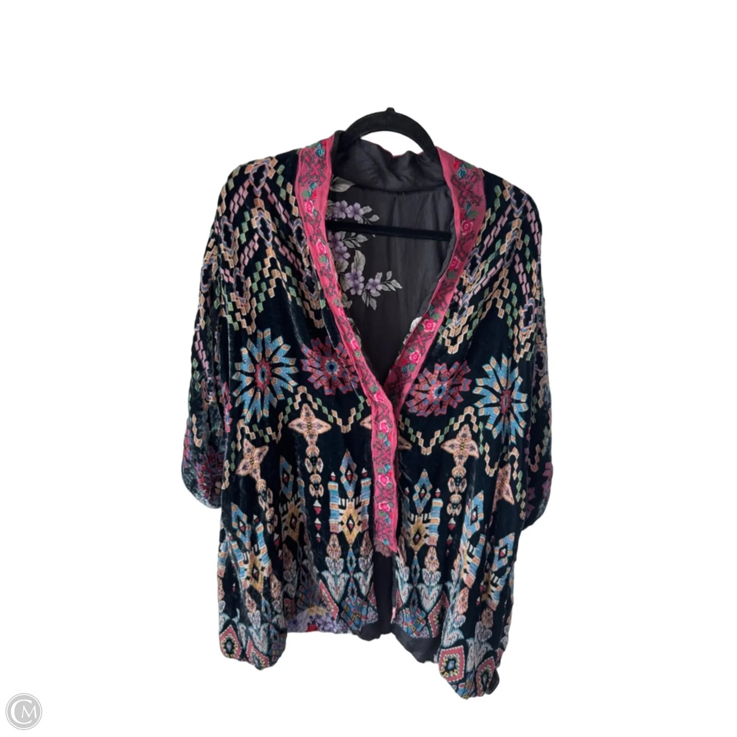 Kimono Designer By Johnny Was In Black & Blue, Size: M