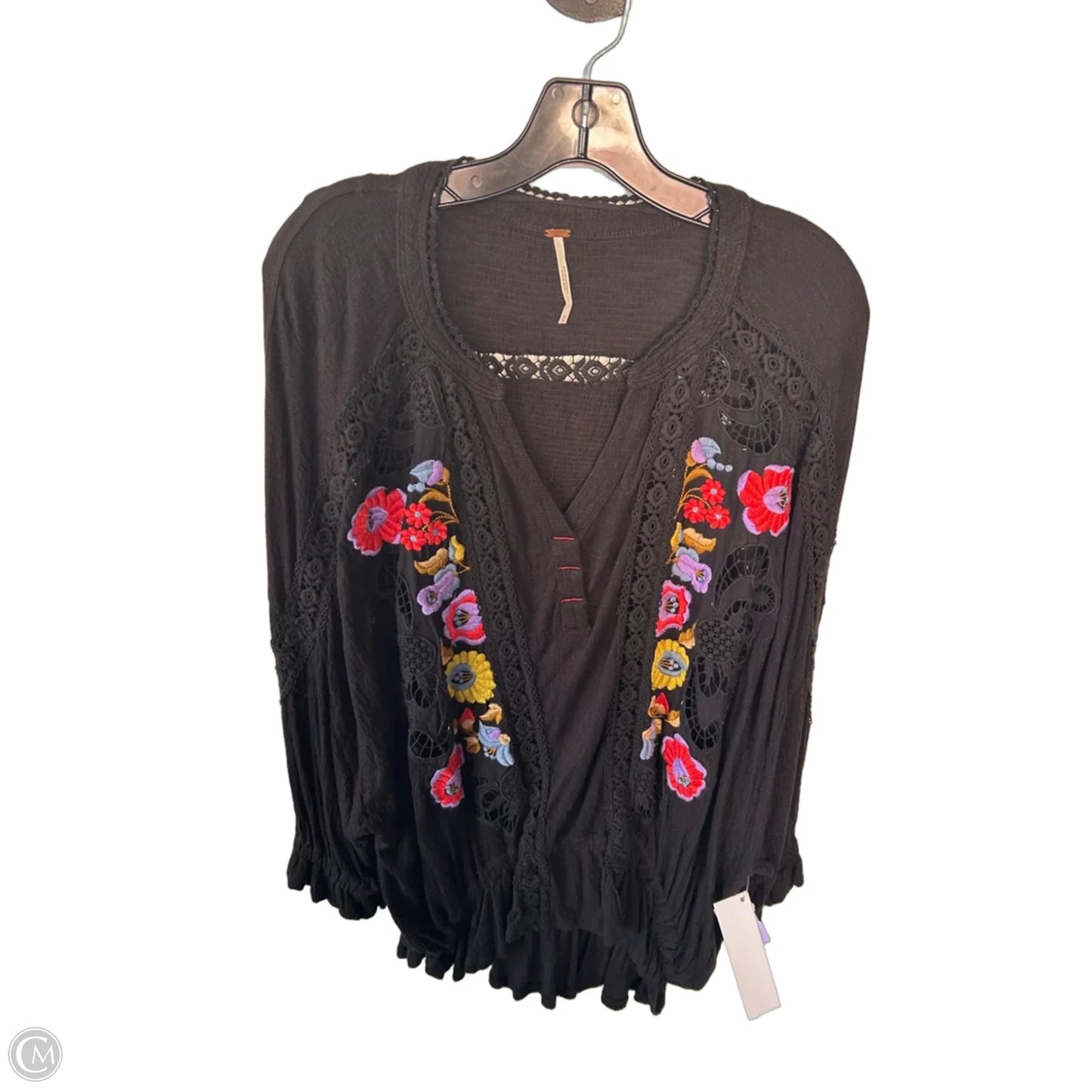 Top 3/4 Sleeve By Free People In Black & Purple, Size: M