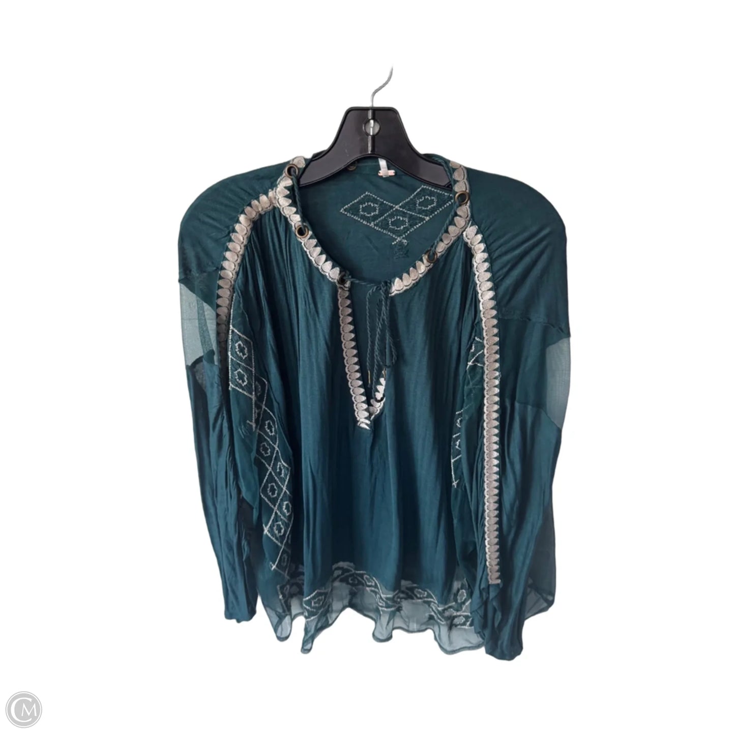 Top 3/4 Sleeve By Free People In Green & Tan, Size: Xs