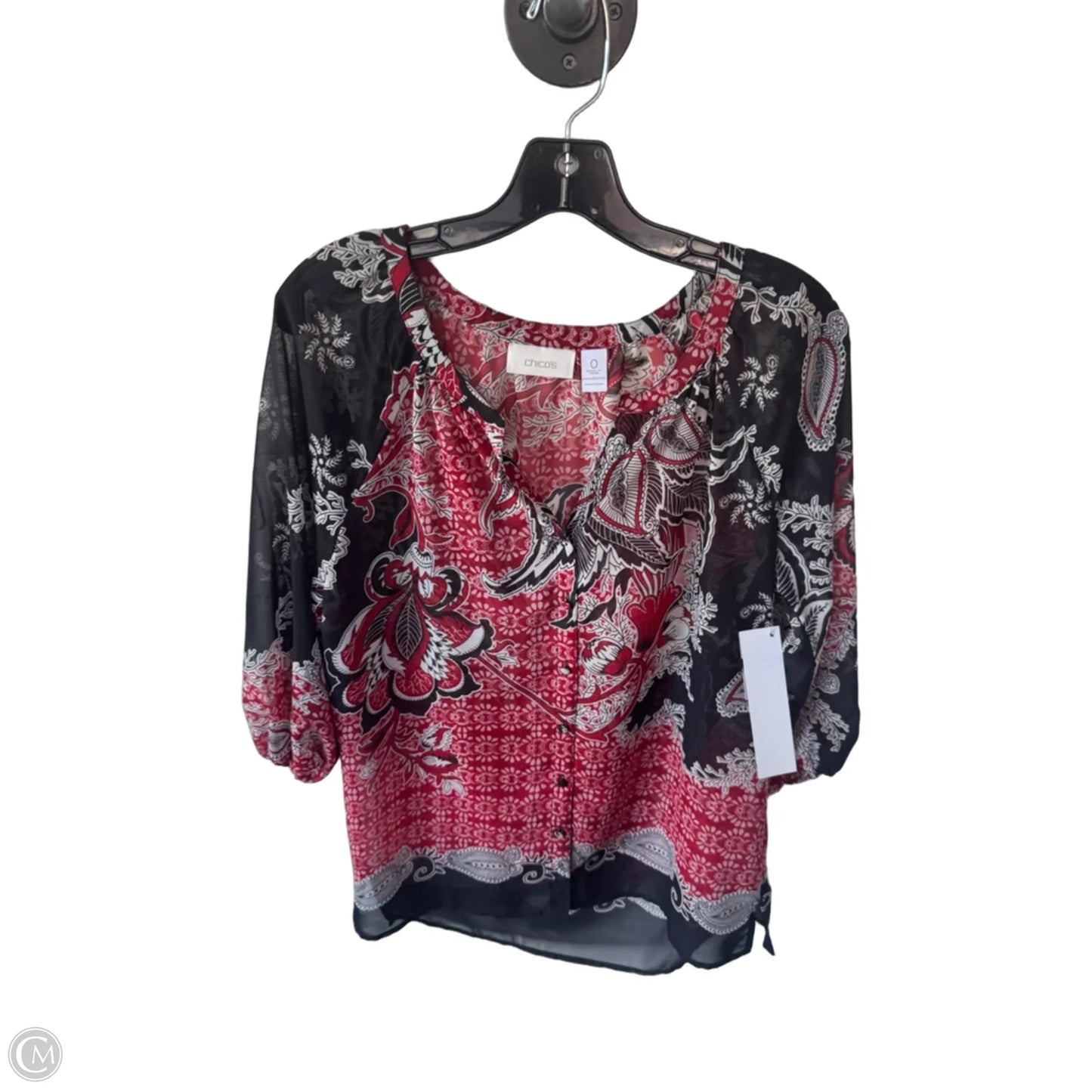 Top 3/4 Sleeve By Chicos In Black & Red, Size: S