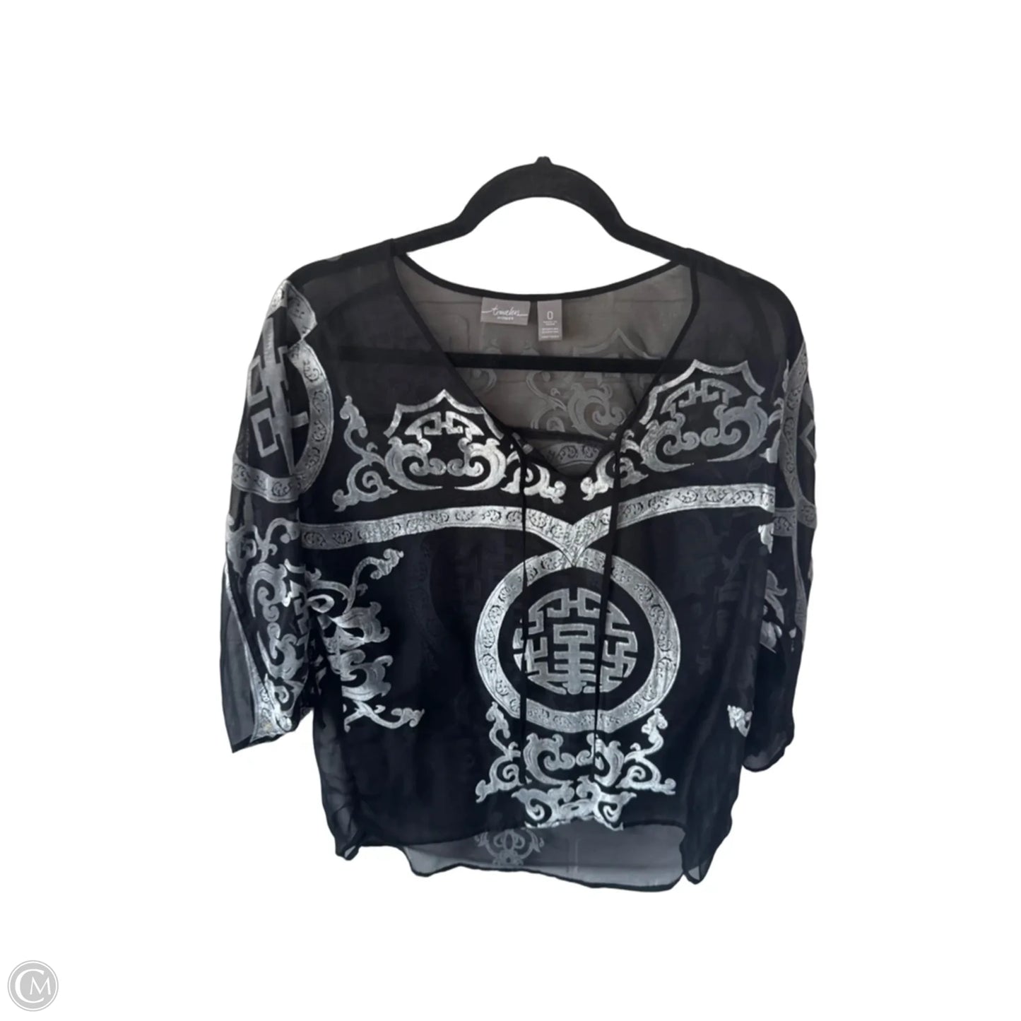 Top 3/4 Sleeve By Chicos In Black & Grey, Size: S
