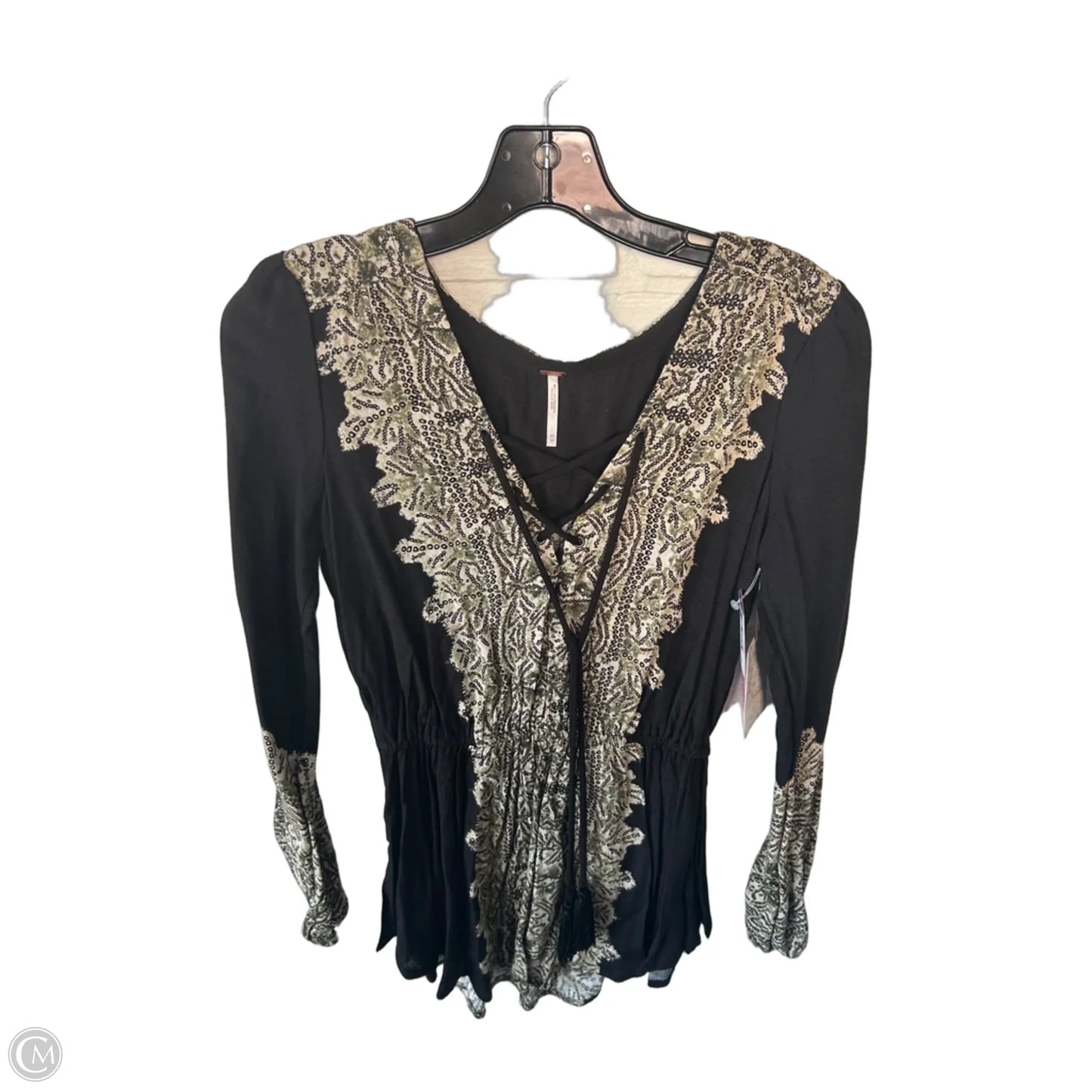 Top Long Sleeve By Free People In Black & Green, Size: Xs