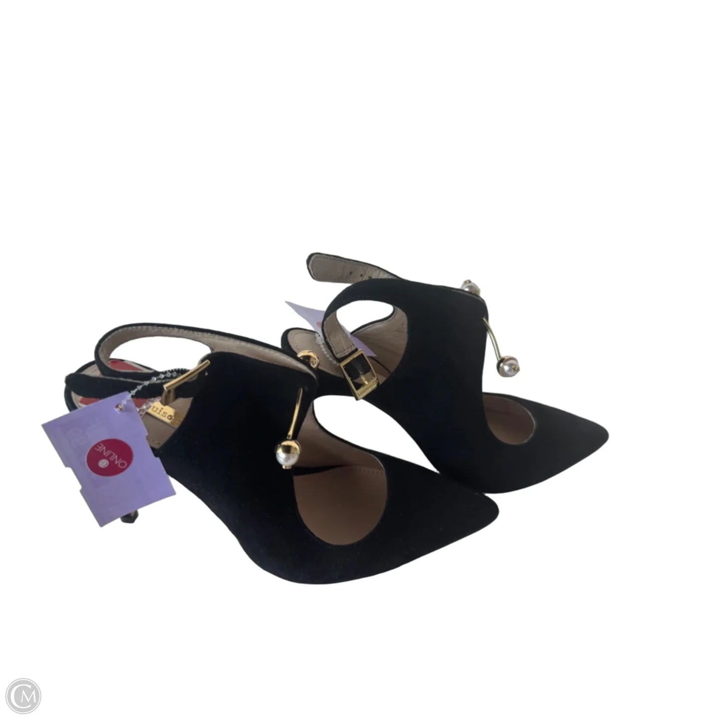 Sandals Heels Stiletto By Louise Et Cie In Black & Gold, Size: 5.5