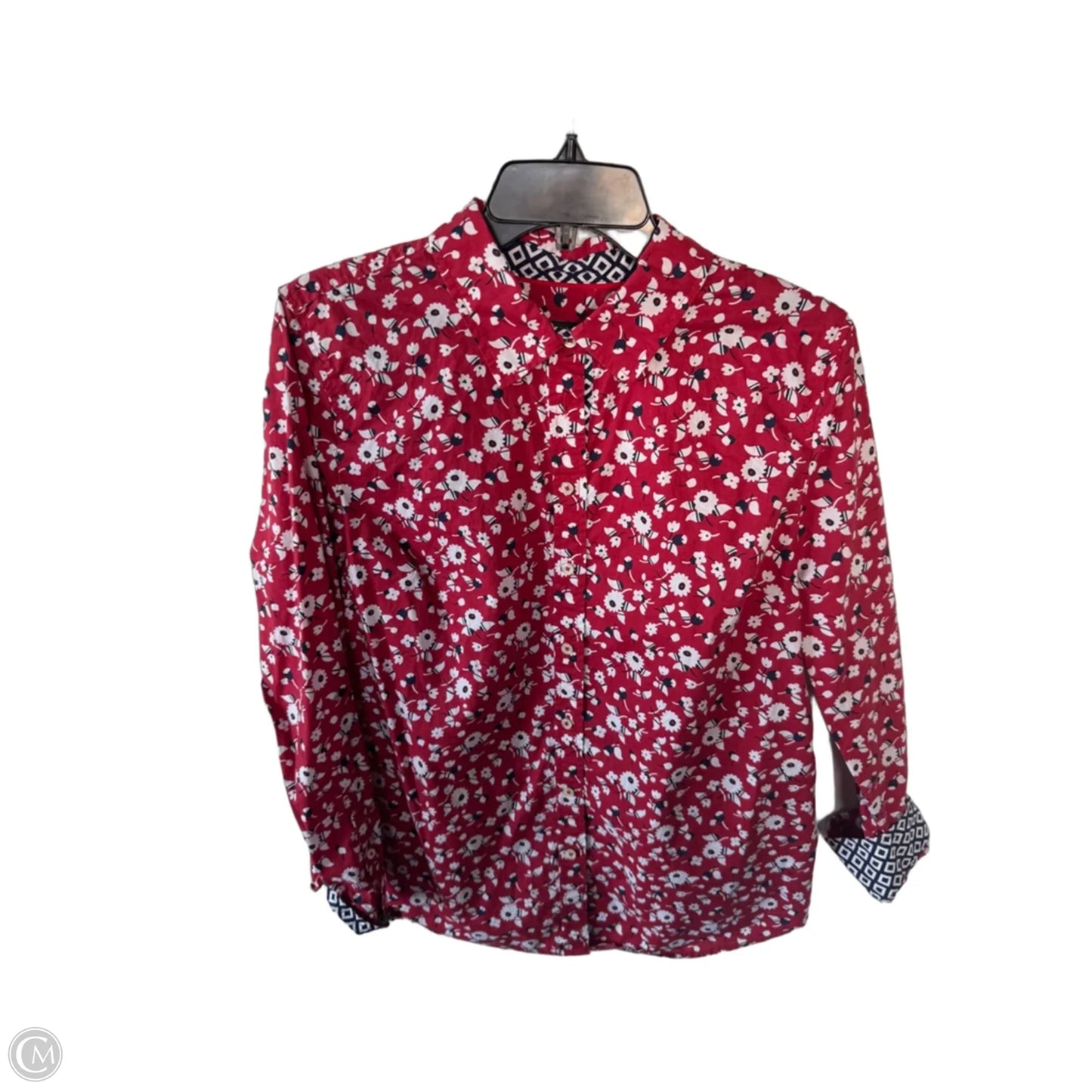 Top Long Sleeve By Talbots In Blue & Red & White, Size: L