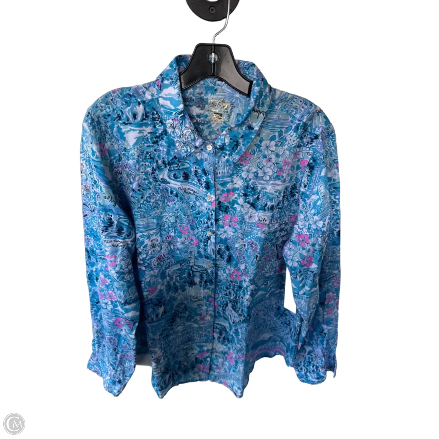 Top Long Sleeve Designer By Lilly Pulitzer In Blue & White, Size: Xl