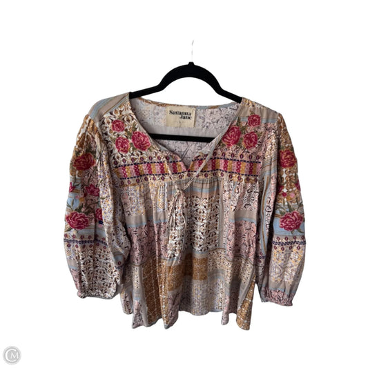 Top 3/4 Sleeve By Savanna Jane In Tan, Size: L
